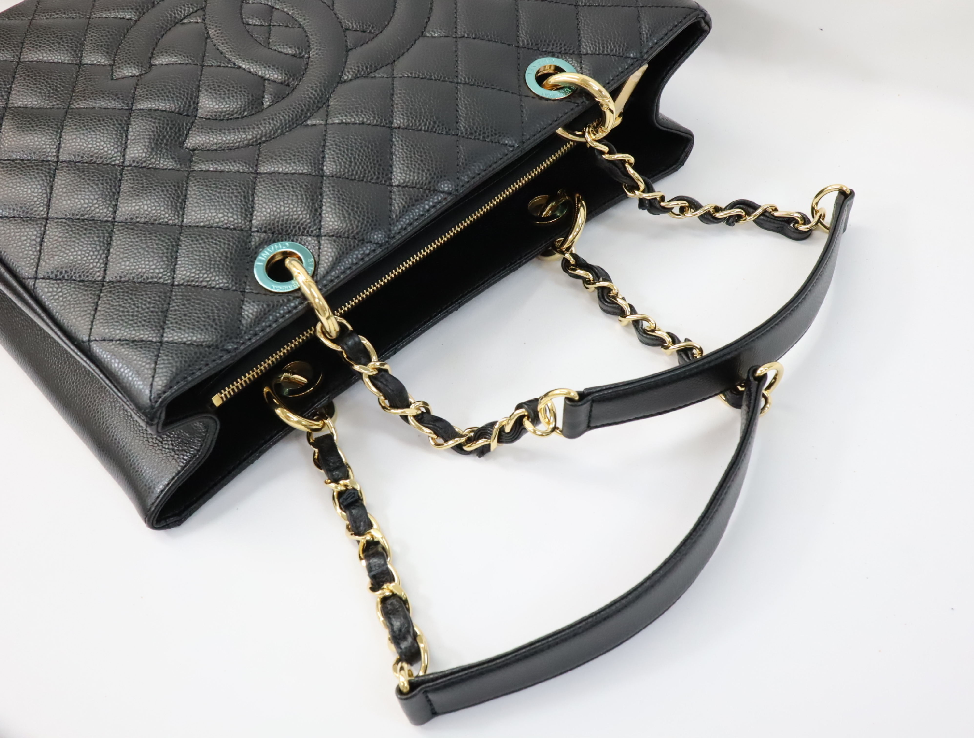 GST Caviar Skin Chain Tote Bag, Black, Serial Number 19, Gold Hardware, A50995 Tote Bag — view 10