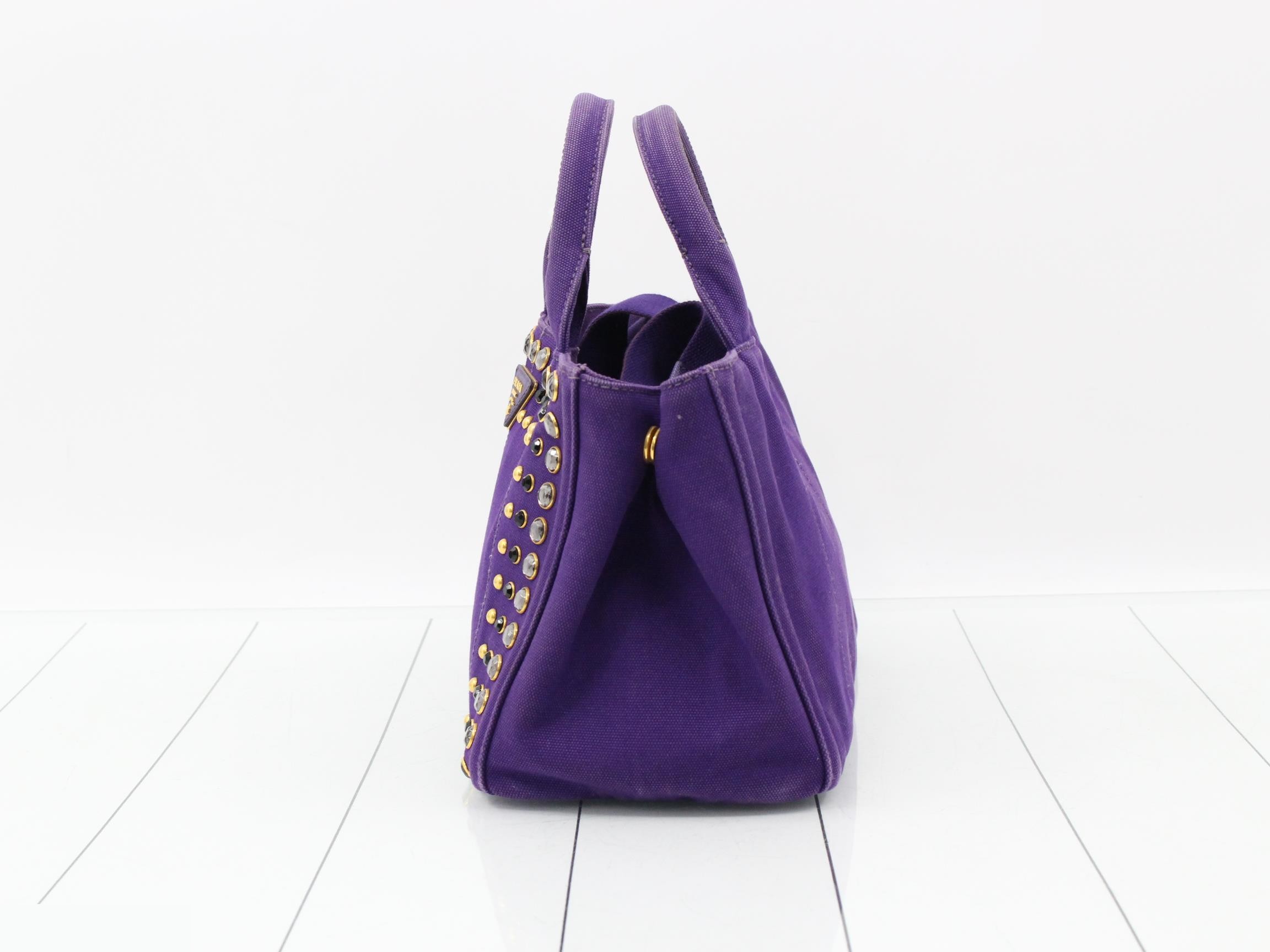 Canapa handbag, embellished with jewels and studs, 2-way, purple. — view 3