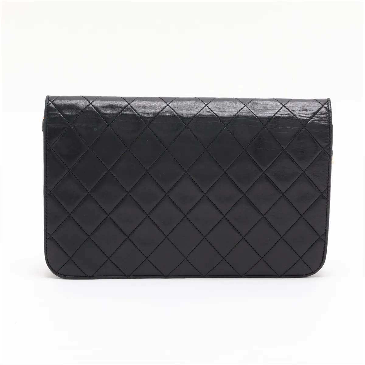 Matelassé Lambskin Chain Shoulder Bag, Push-Lock, Black with Gold Hardware — view 2