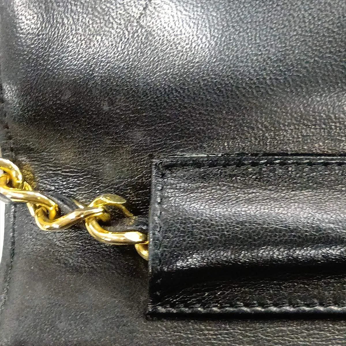 Matelassé Lambskin Chain Shoulder Bag, Push-Lock, Black with Gold Hardware — view 13