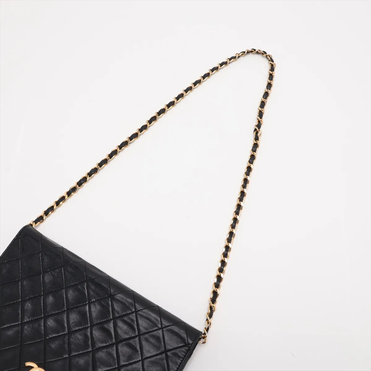 Matelassé Lambskin Chain Shoulder Bag, Push-Lock, Black with Gold Hardware — view 5