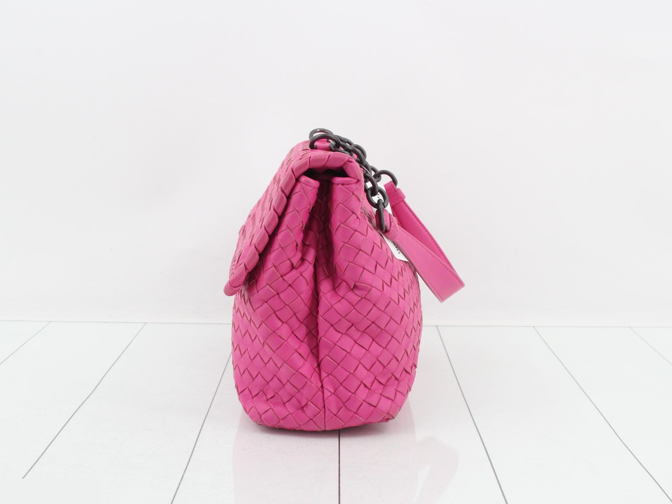 Intrecciato Shoulder Bag, Leather, Pink — view 3