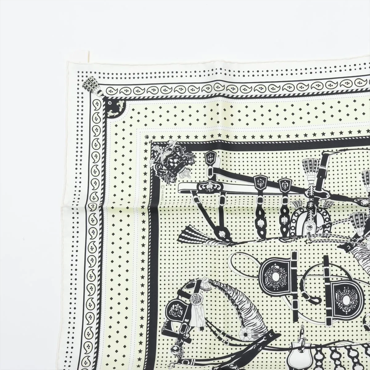 Carre 55 Bandana, Harnais de Cour (Court Harness), Silk Scarf, Slightly Slubbed, with Paper Tag, Jaune (Yellow) Souffle — view 2