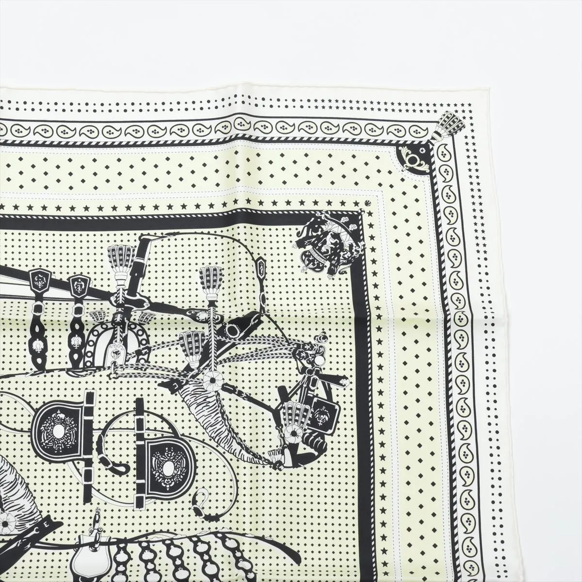 Carre 55 Bandana, Harnais de Cour (Court Harness), Silk Scarf, Slightly Slubbed, with Paper Tag, Jaune (Yellow) Souffle — view 3