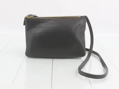 Trio Shoulder Bag, Black Leather