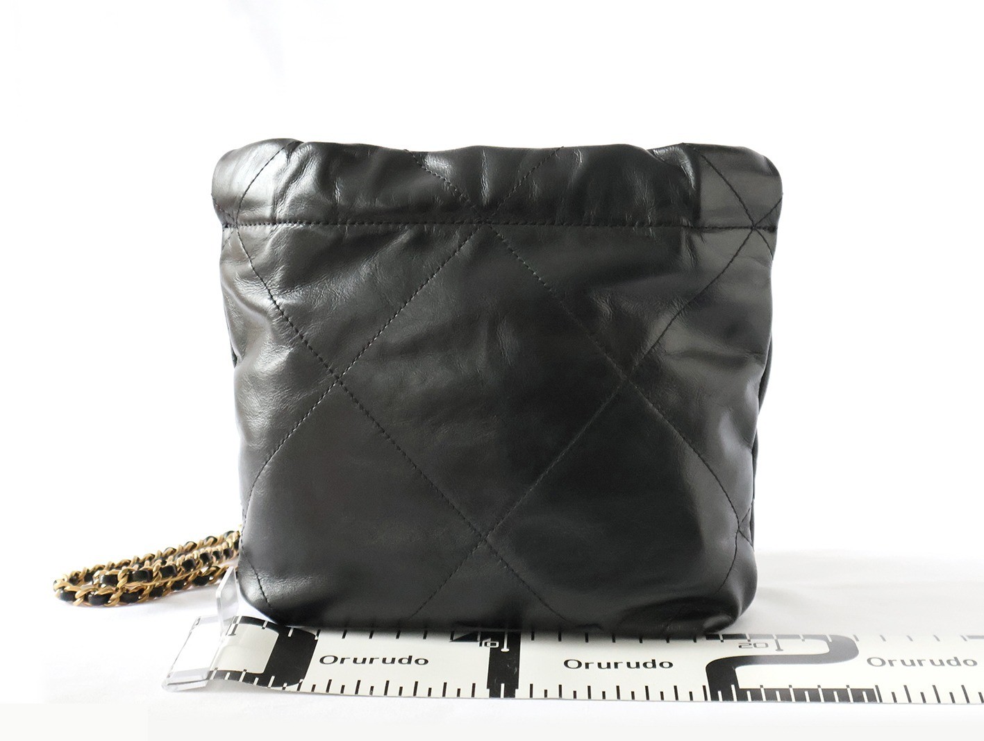 22 Shiny Calfskin Chain Shoulder Bag, Black — view 2