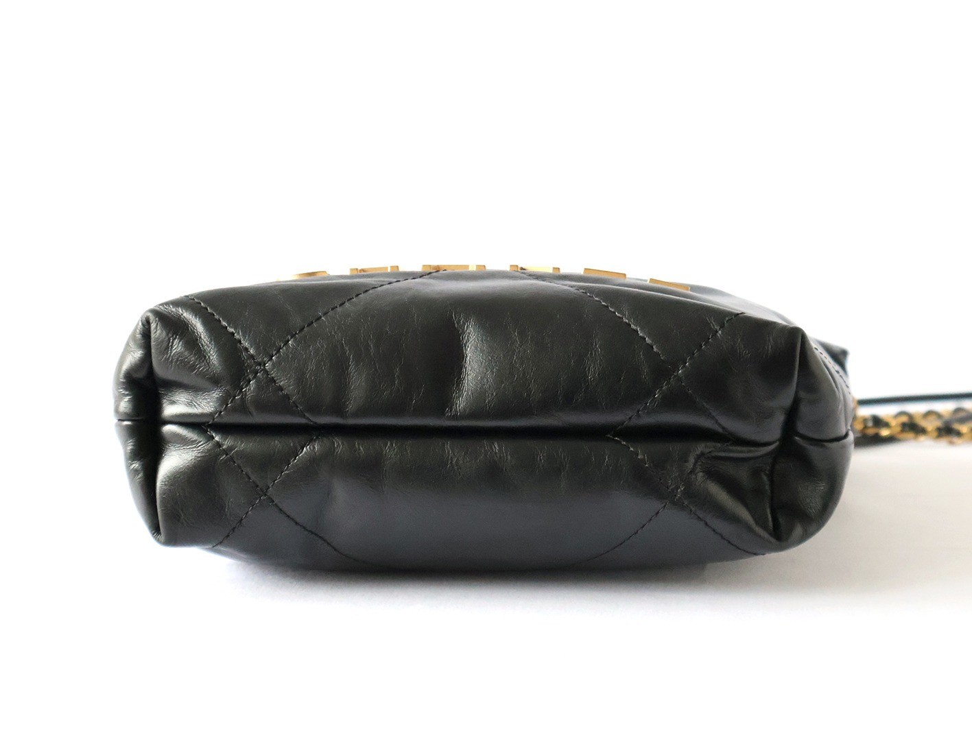 22 Shiny Calfskin Chain Shoulder Bag, Black — view 8