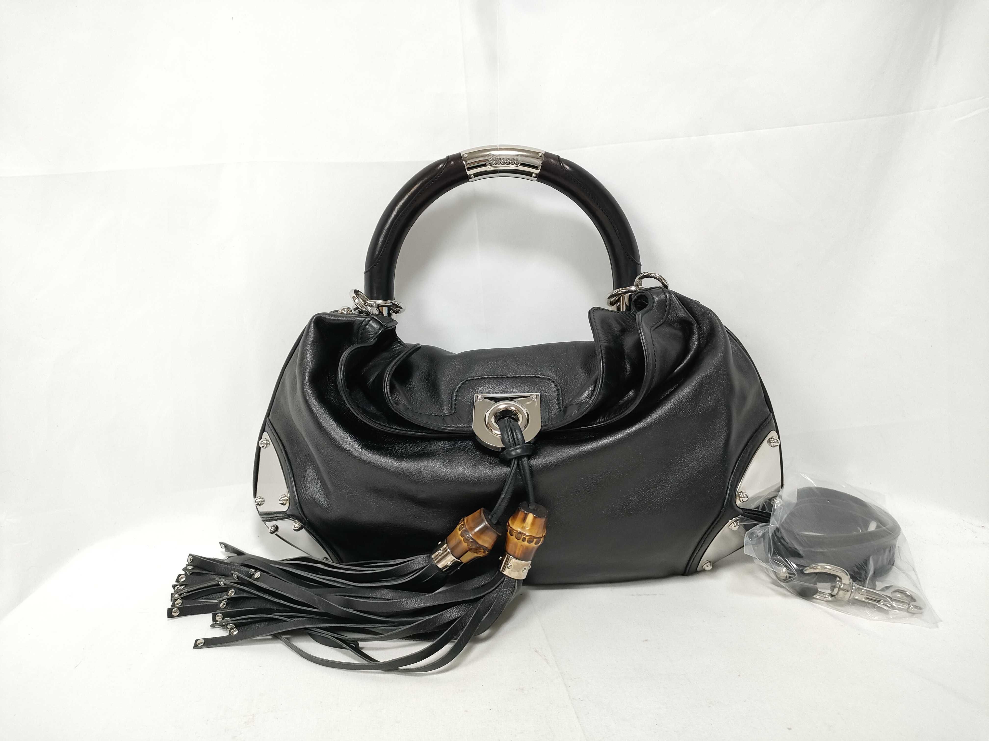 2-way Bamboo Fringe Shoulder Handbag, Black Handbag