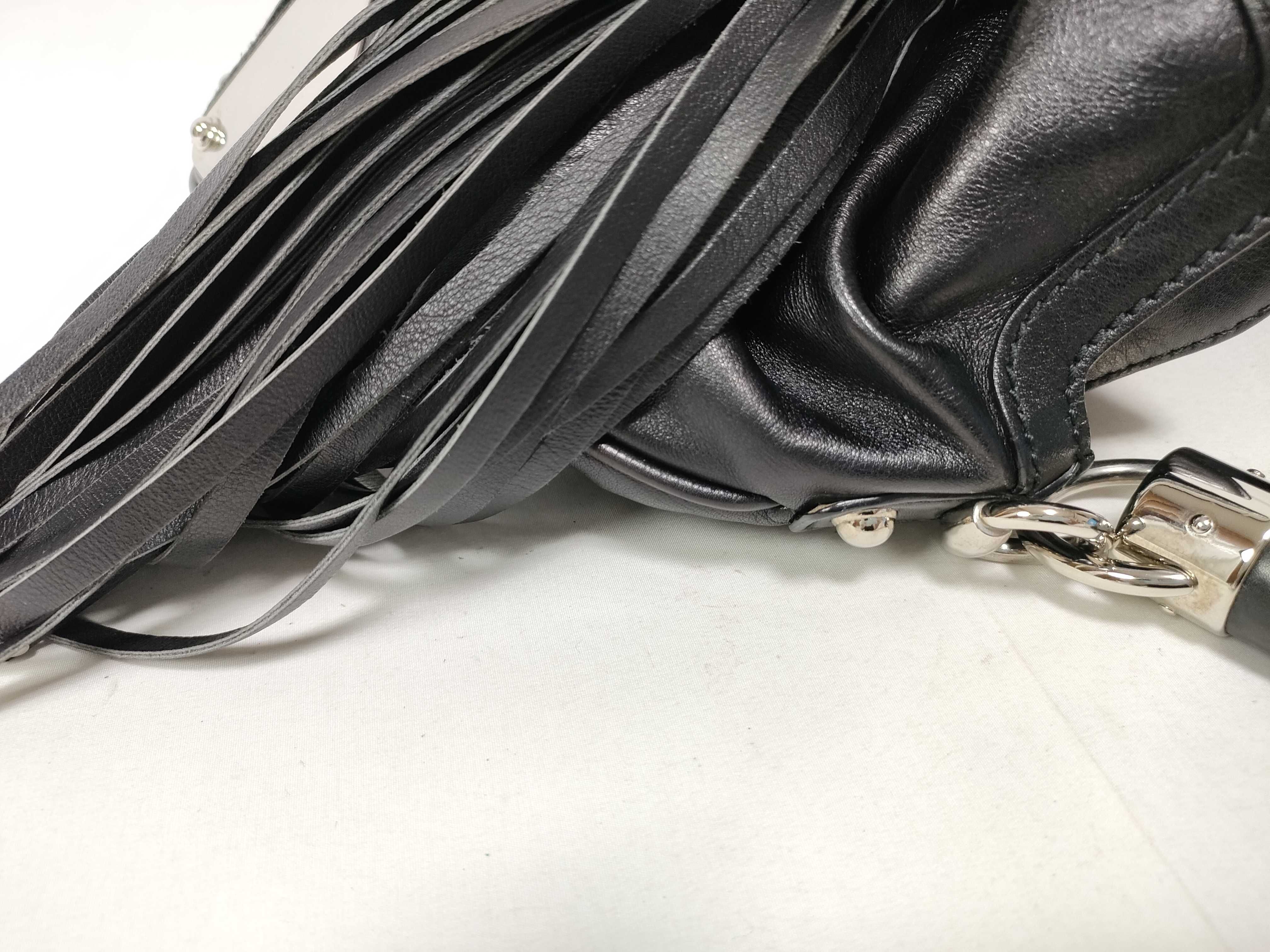 2-way Bamboo Fringe Shoulder Handbag, Black Handbag — view 8