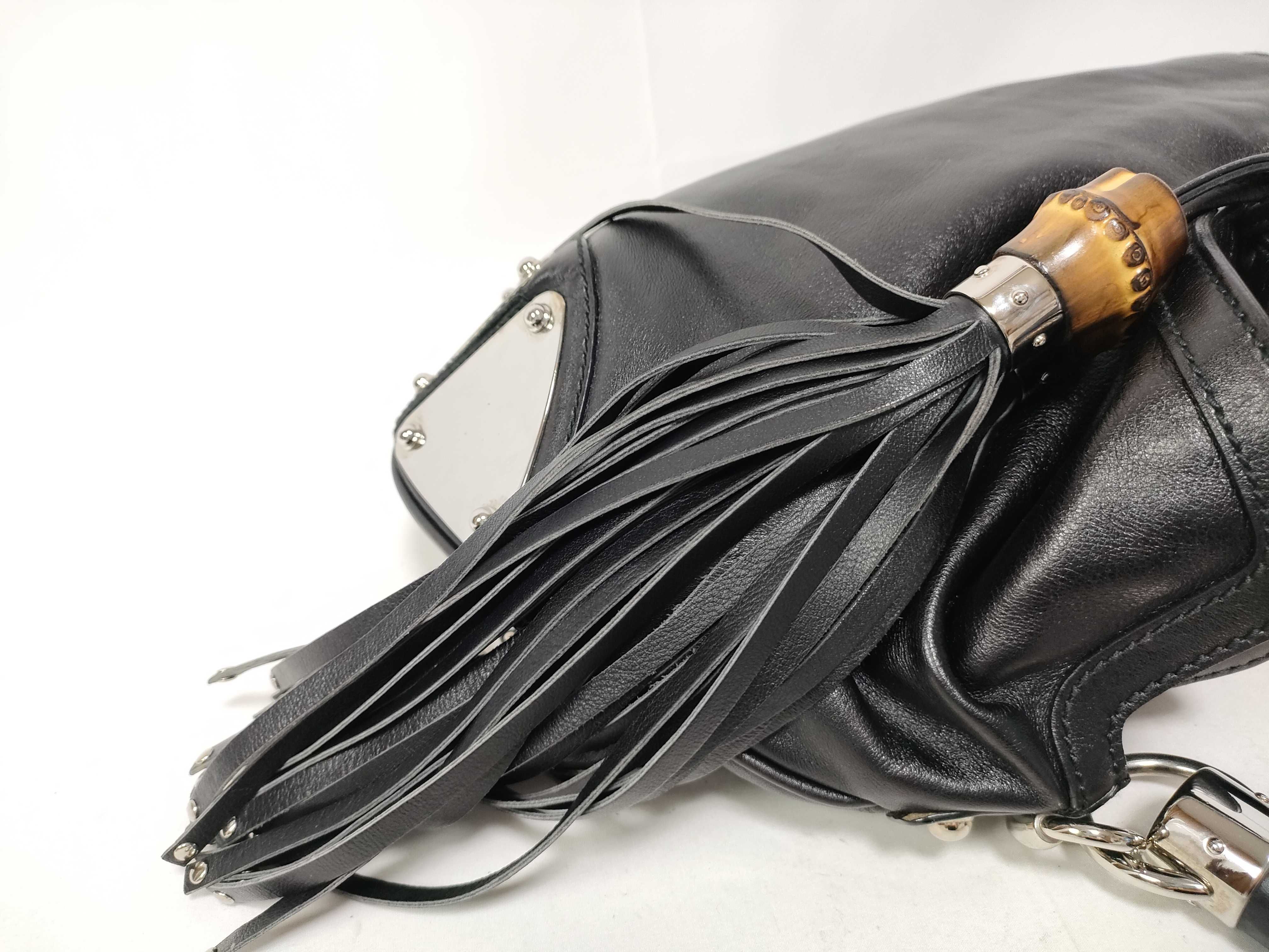 2-way Bamboo Fringe Shoulder Handbag, Black Handbag — view 9