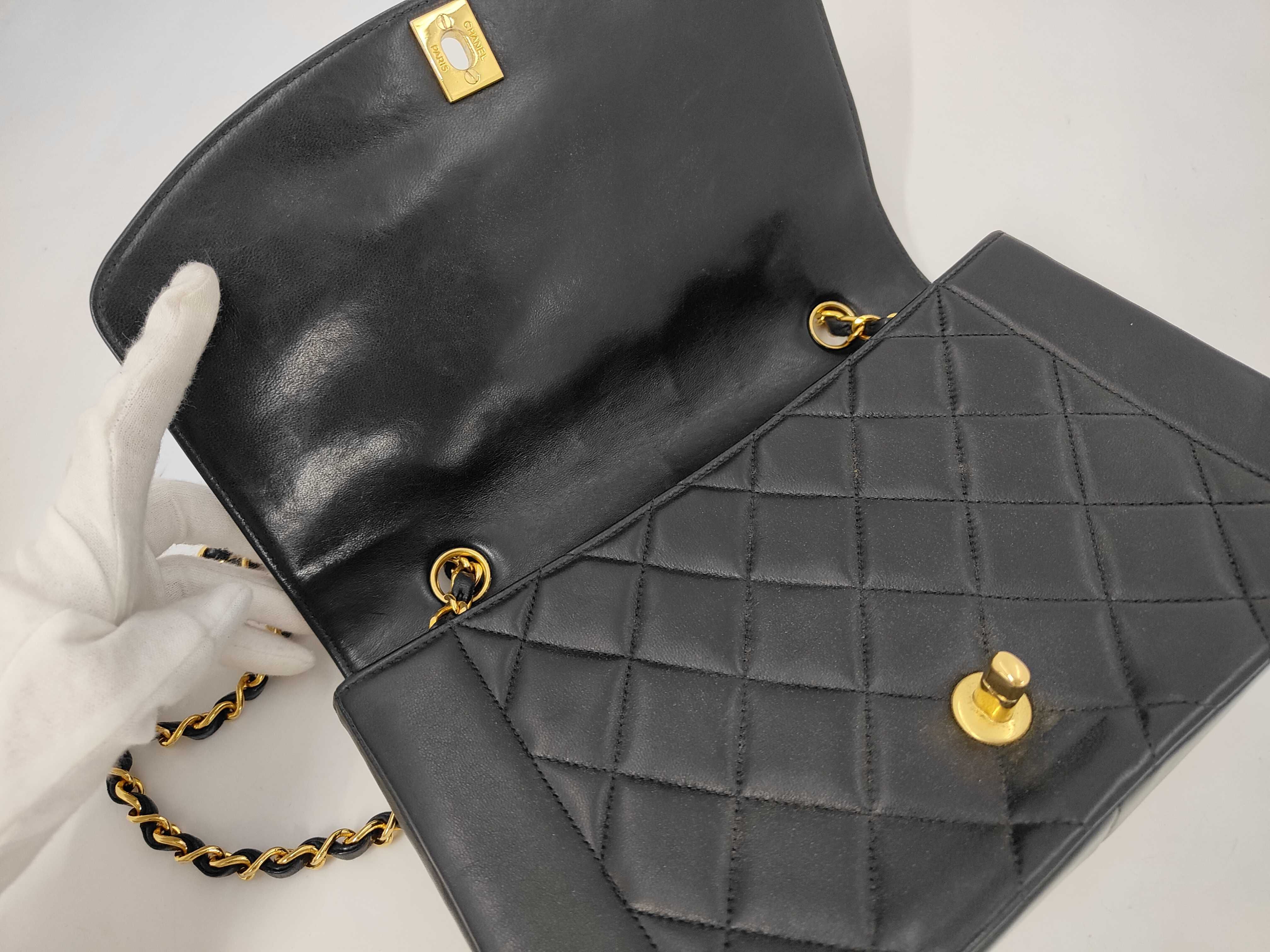 Matelassé Diana Chain Lambskin Black Shoulder Bag with GP Hardware — view 7
