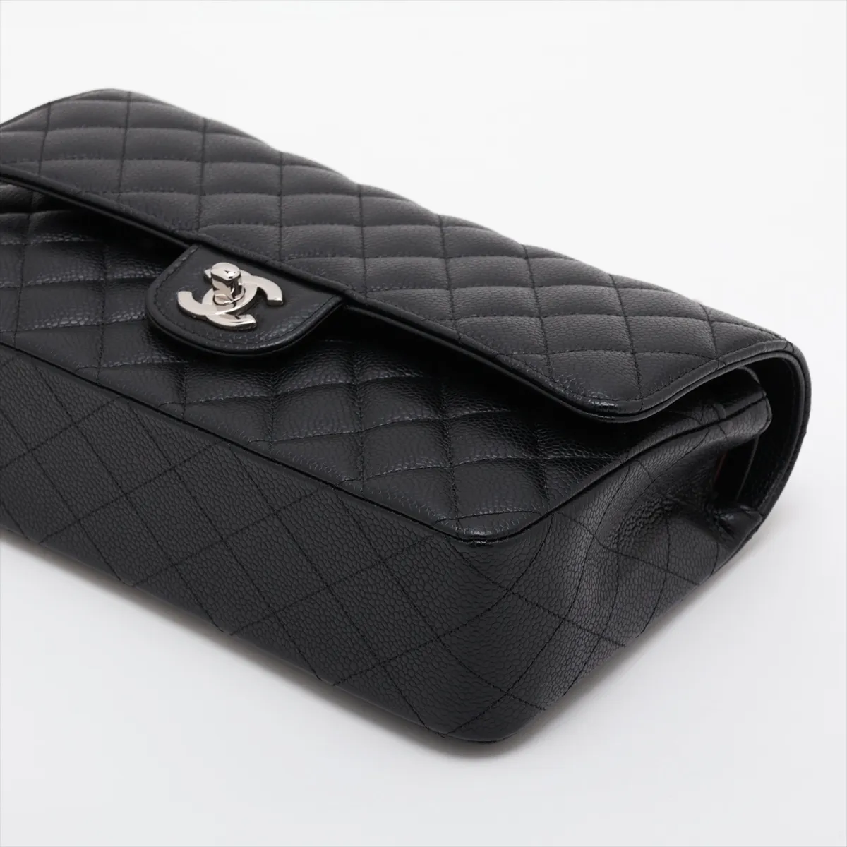 [Individually packaged] Chanel Matelassé 25 Caviar Skin Double Flap Double Chain Bag, Black, Silver Hardware, H6JHXXNC, Random Plate, A01112 — view 3