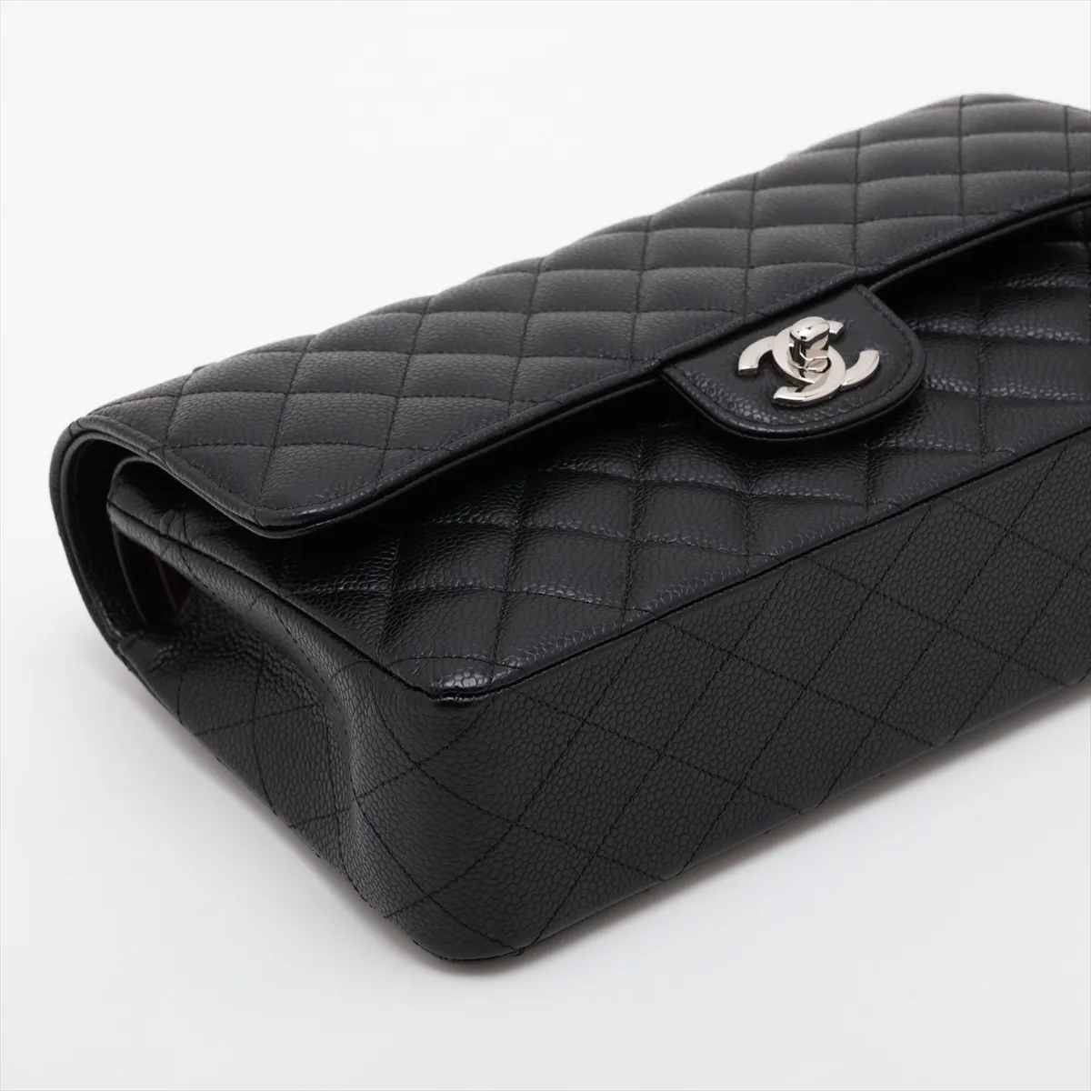 [Individually packaged] Chanel Matelassé 25 Caviar Skin Double Flap Double Chain Bag, Black, Silver Hardware, H6JHXXNC, Random Plate, A01112 — view 4