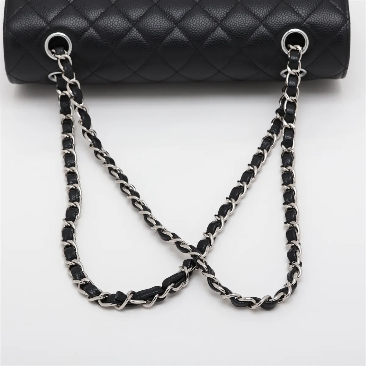 [Individually packaged] Chanel Matelassé 25 Caviar Skin Double Flap Double Chain Bag, Black, Silver Hardware, H6JHXXNC, Random Plate, A01112 — view 5