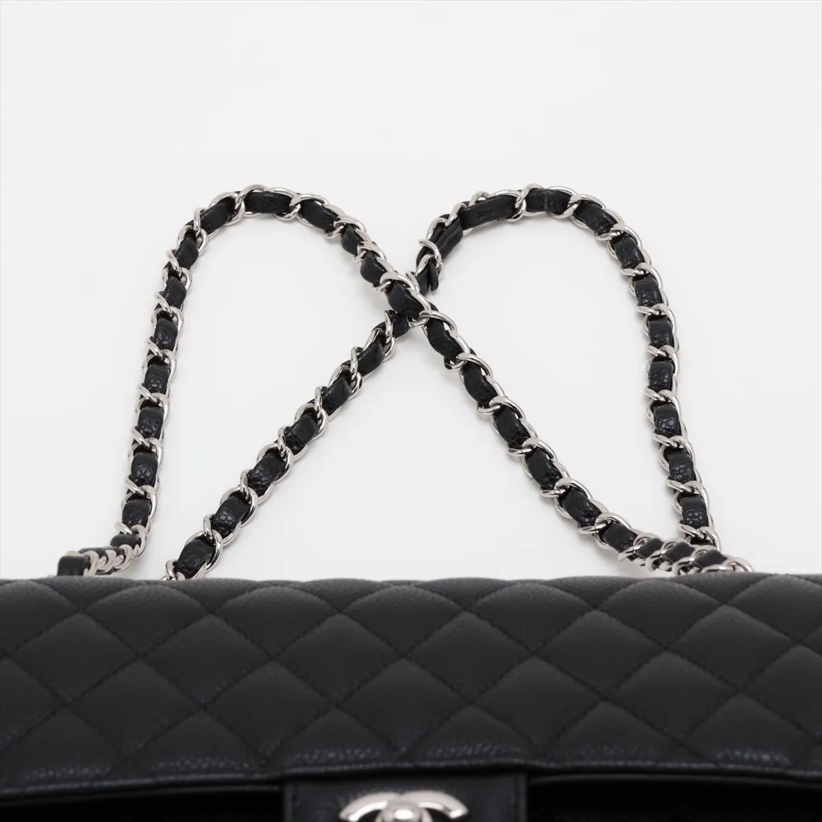 [Individually packaged] Chanel Matelassé 25 Caviar Skin Double Flap Double Chain Bag, Black, Silver Hardware, H6JHXXNC, Random Plate, A01112 — view 6