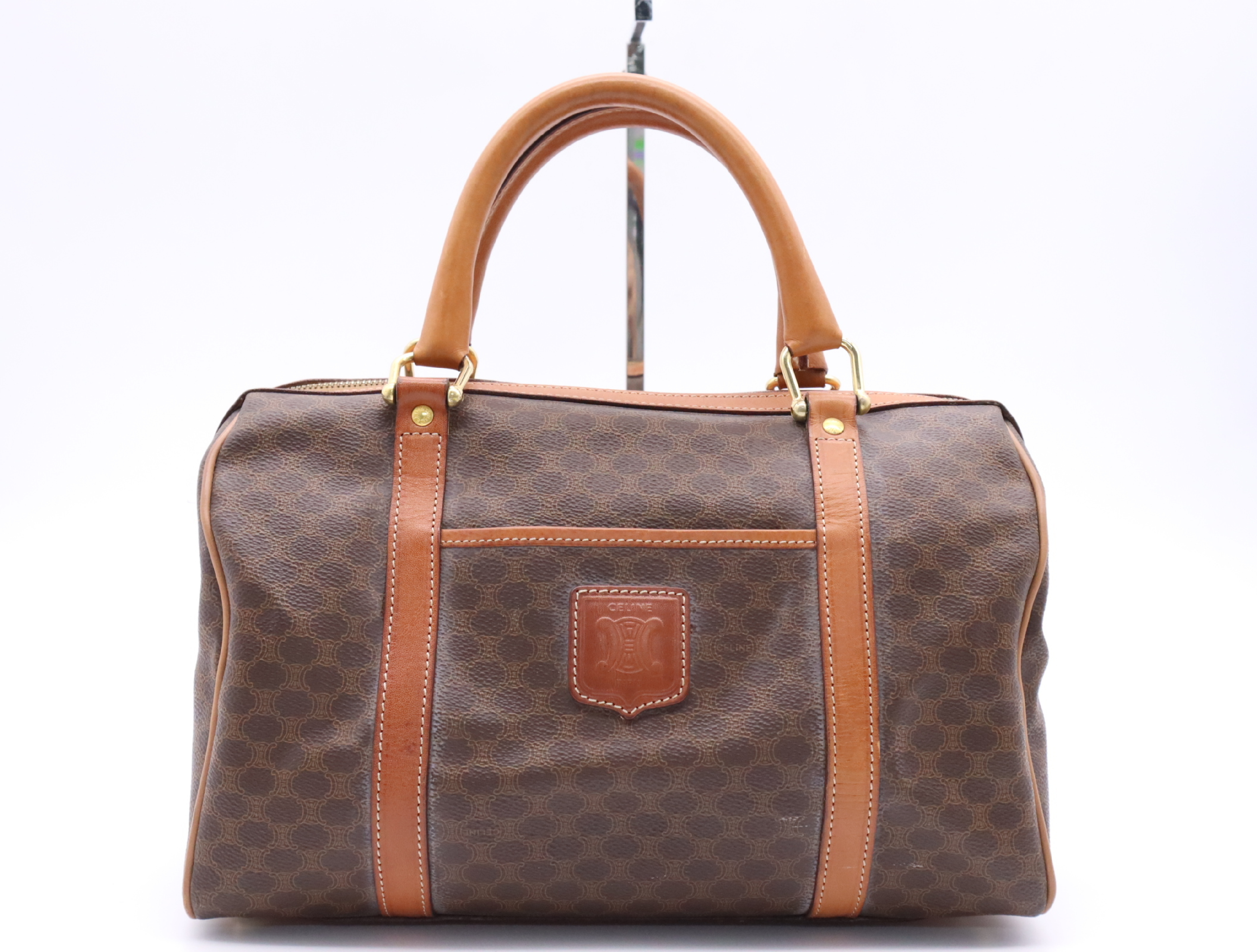 PVC x Leather Macadam Mini Brown Boston Bag with Gold Hardware