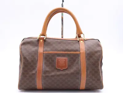 PVC x Leather Macadam Mini Brown Boston Bag with Gold Hardware