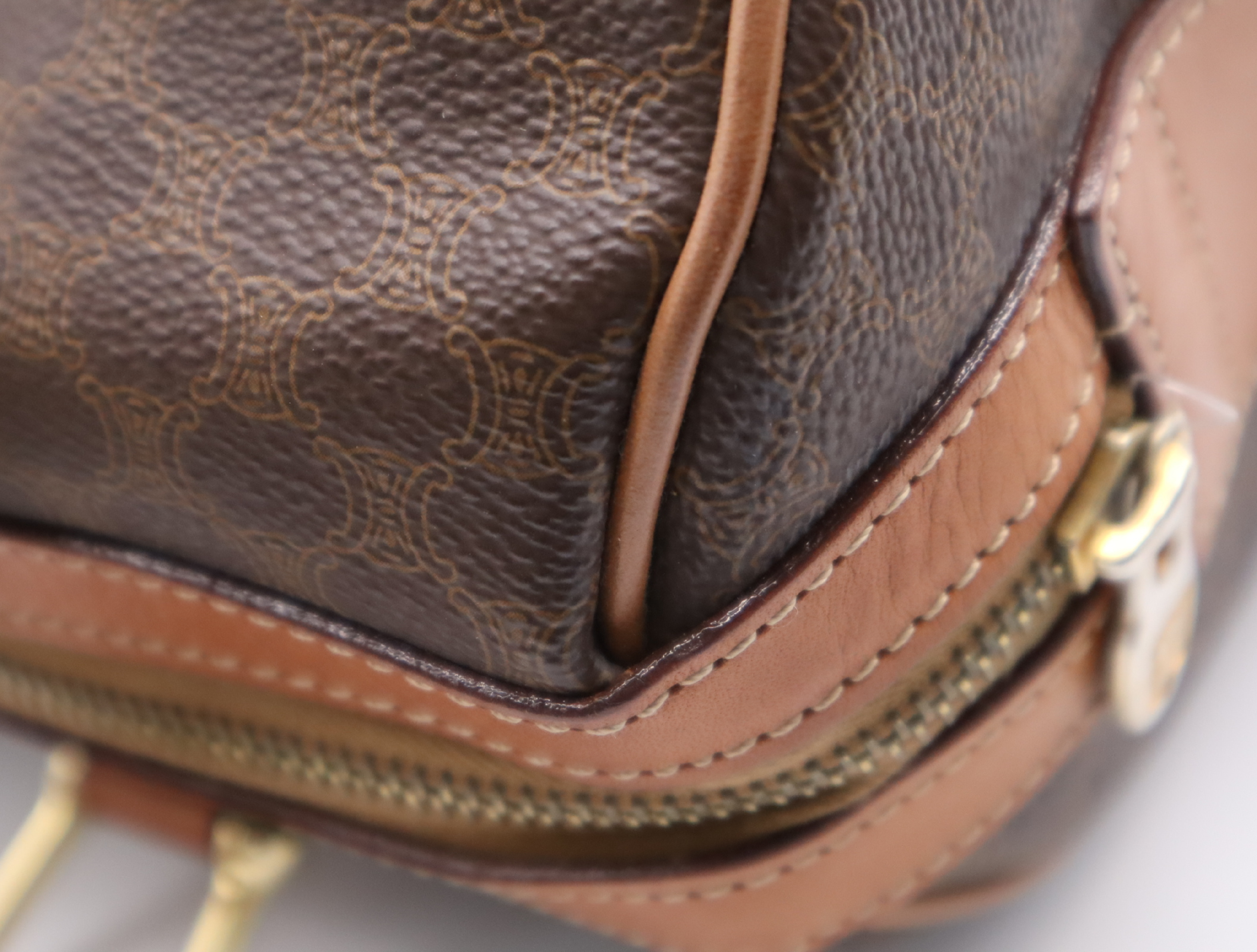 PVC x Leather Macadam Mini Brown Boston Bag with Gold Hardware — view 11