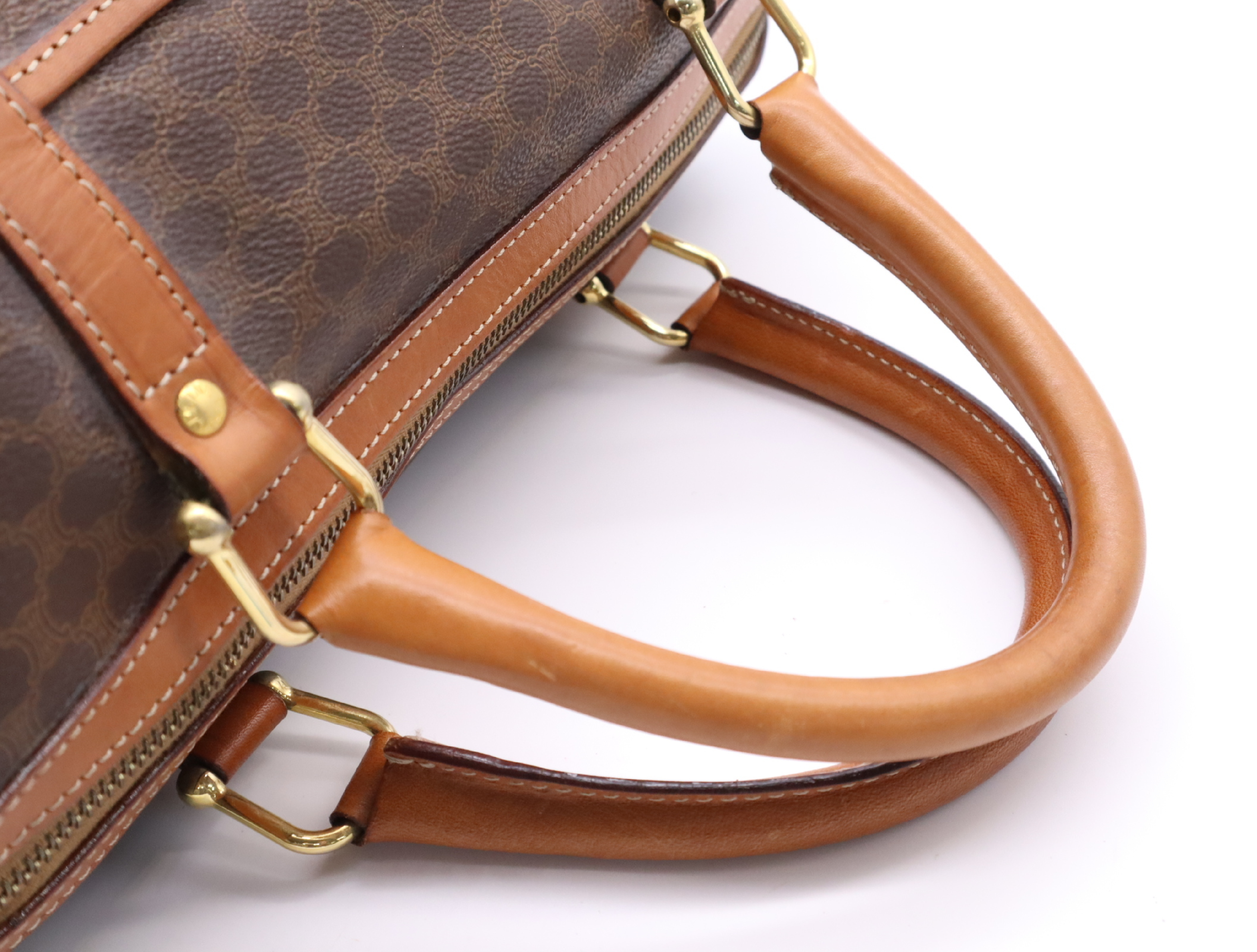 PVC x Leather Macadam Mini Brown Boston Bag with Gold Hardware — view 12