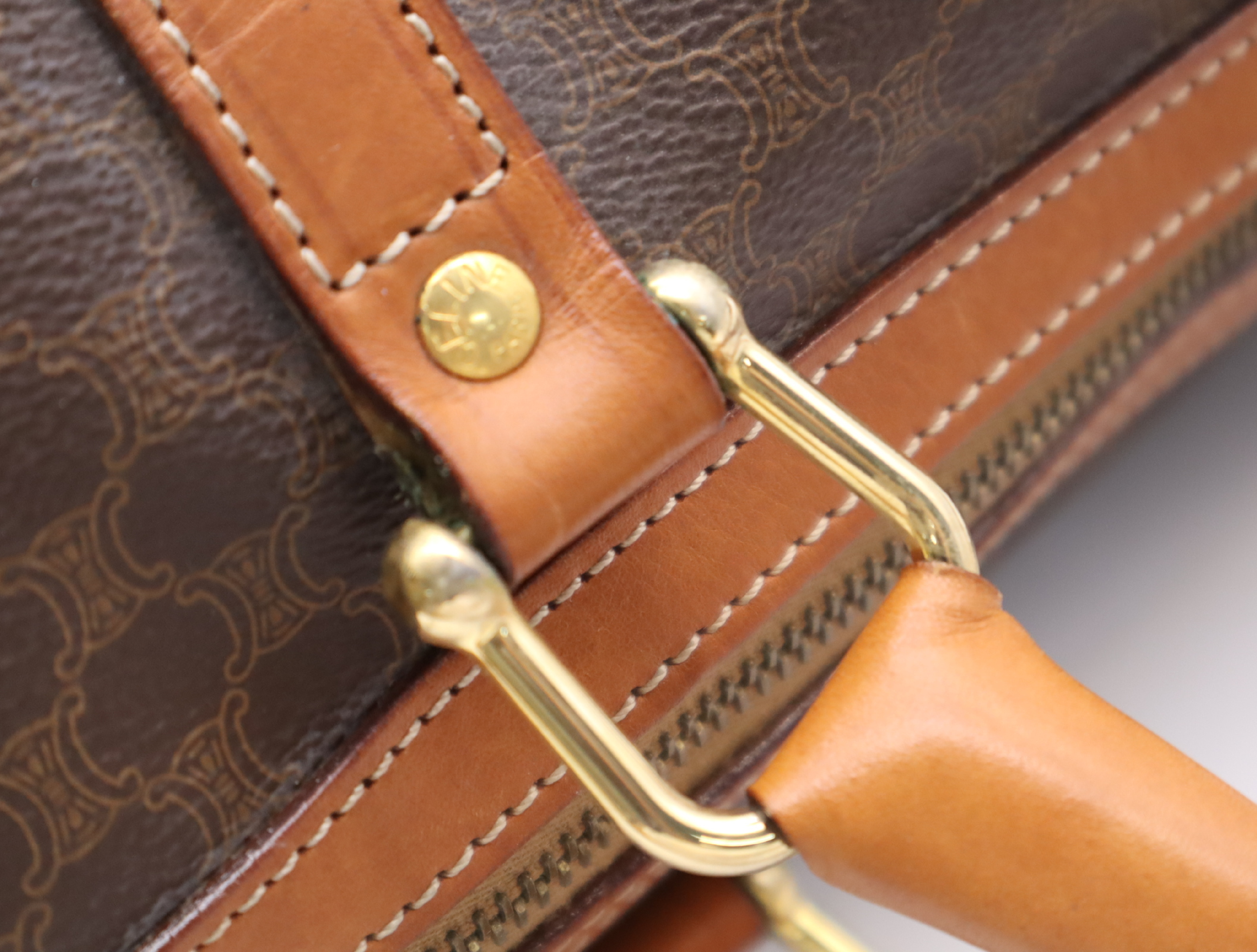PVC x Leather Macadam Mini Brown Boston Bag with Gold Hardware — view 9