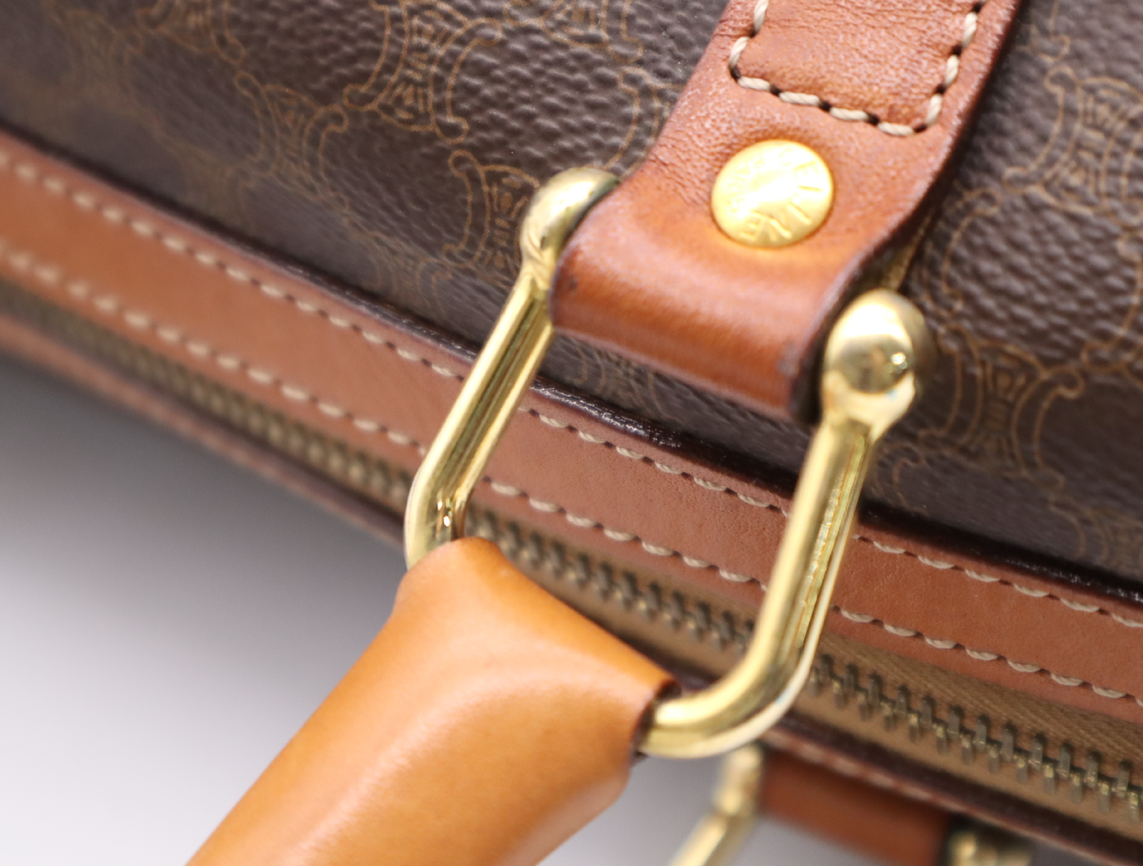 PVC x Leather Macadam Mini Brown Boston Bag with Gold Hardware — view 10