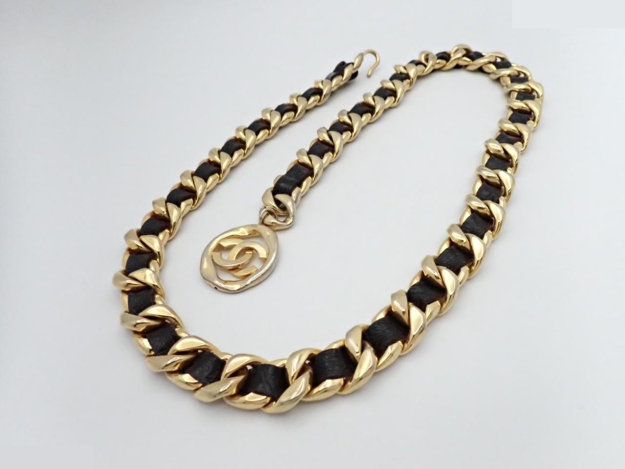 Coco Mark Leather Chain Belt, Total Length Approx. 84cm — view 2