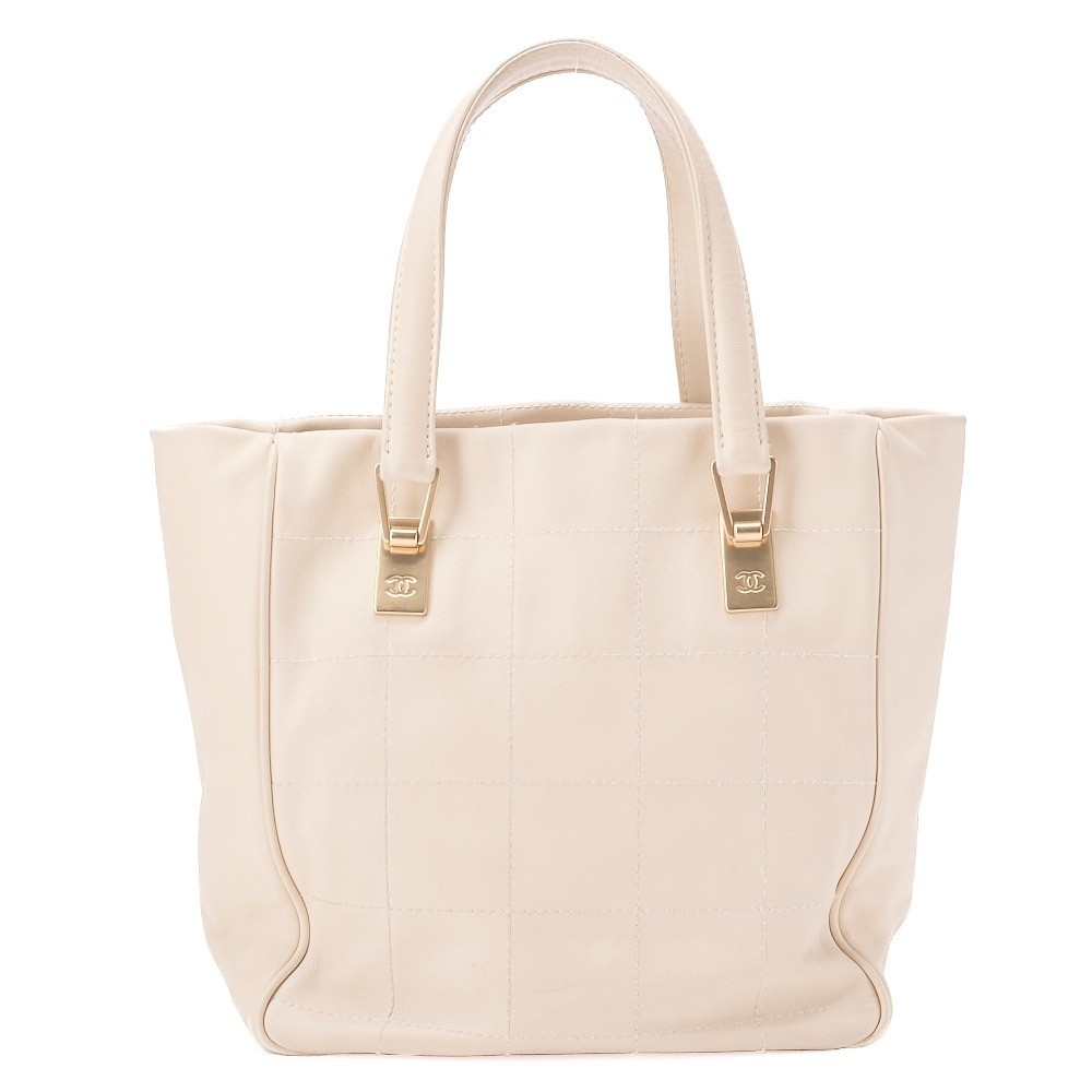 Chocolate bar lambskin tote bag, beige, gold hardware, item number 8. — view 2