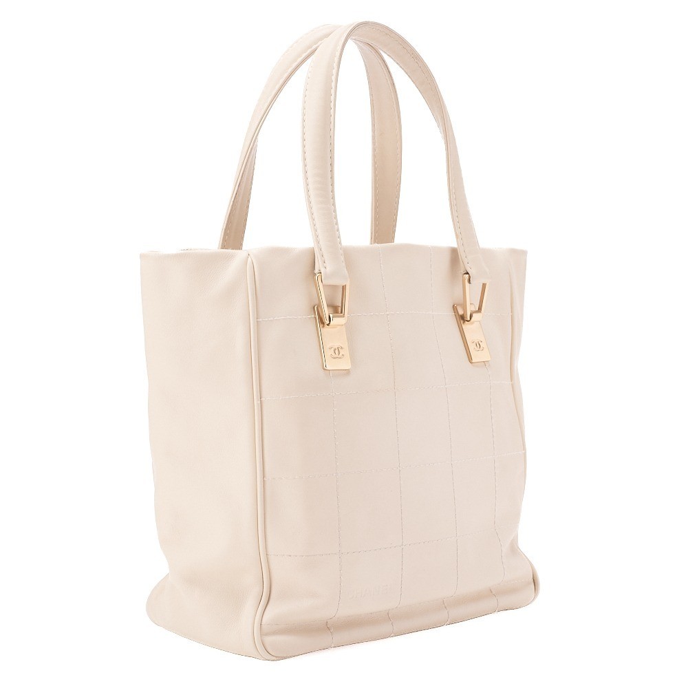 Chocolate bar lambskin tote bag, beige, gold hardware, item number 8. — view 3