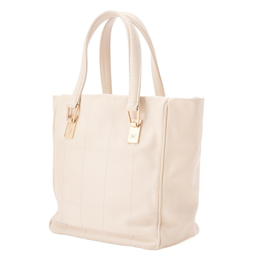 Chocolate bar lambskin tote bag, beige, gold hardware, item number 8. — view 4