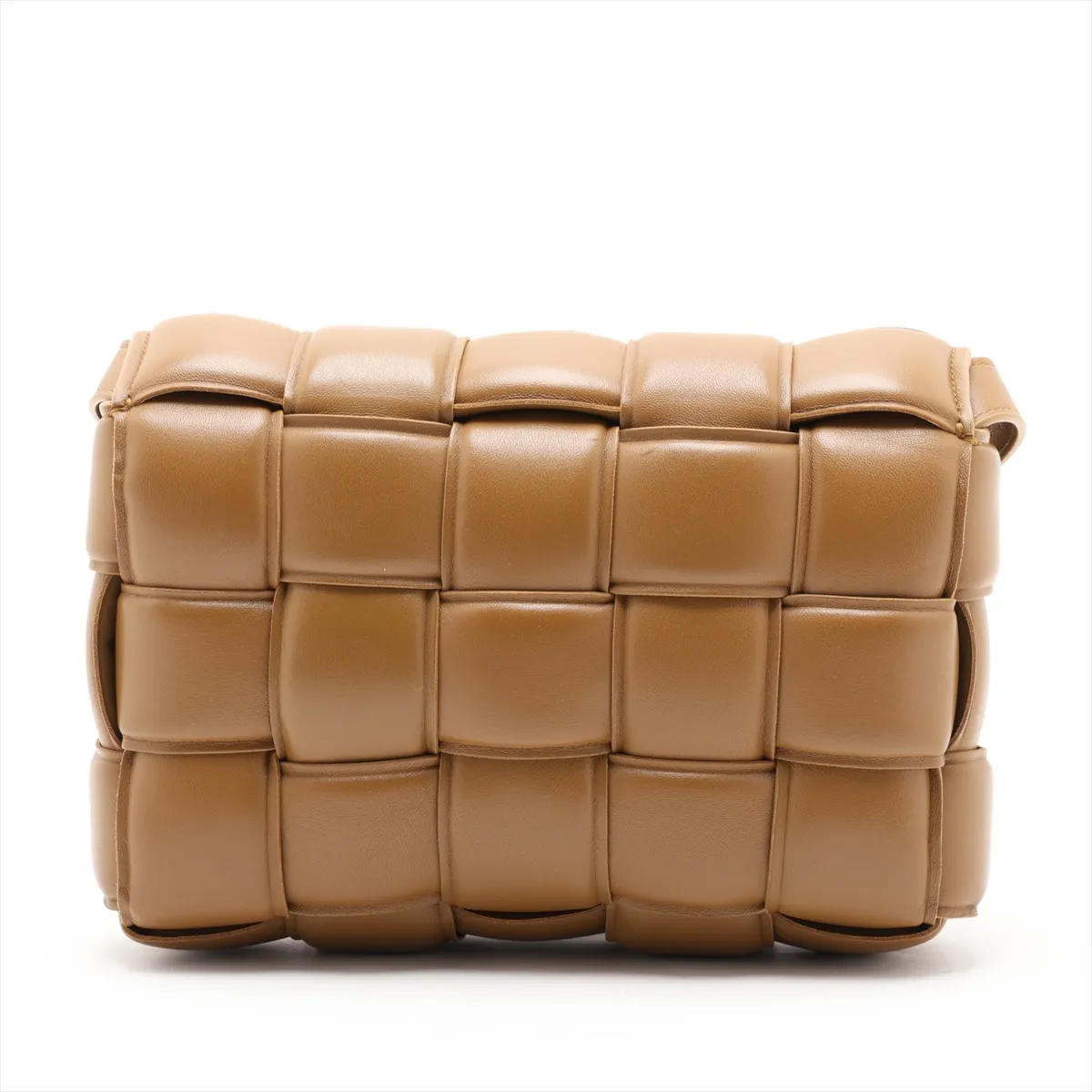Maxi Intrecciato Padded Cassette Leather Shoulder Bag, Brown — view 2