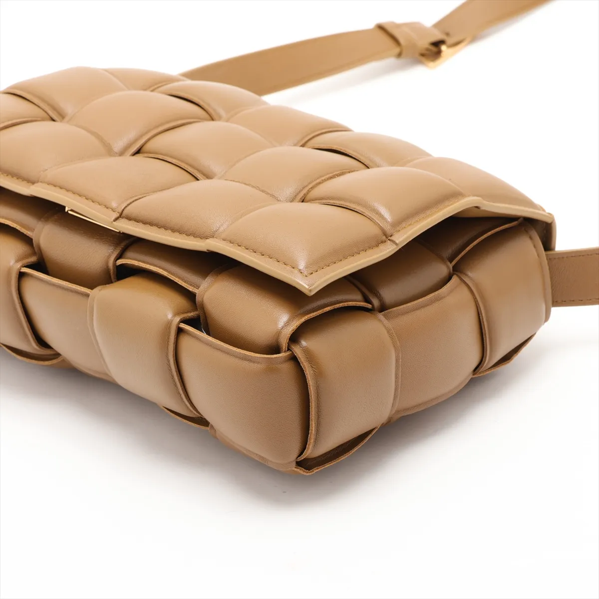 Maxi Intrecciato Padded Cassette Leather Shoulder Bag, Brown — view 3