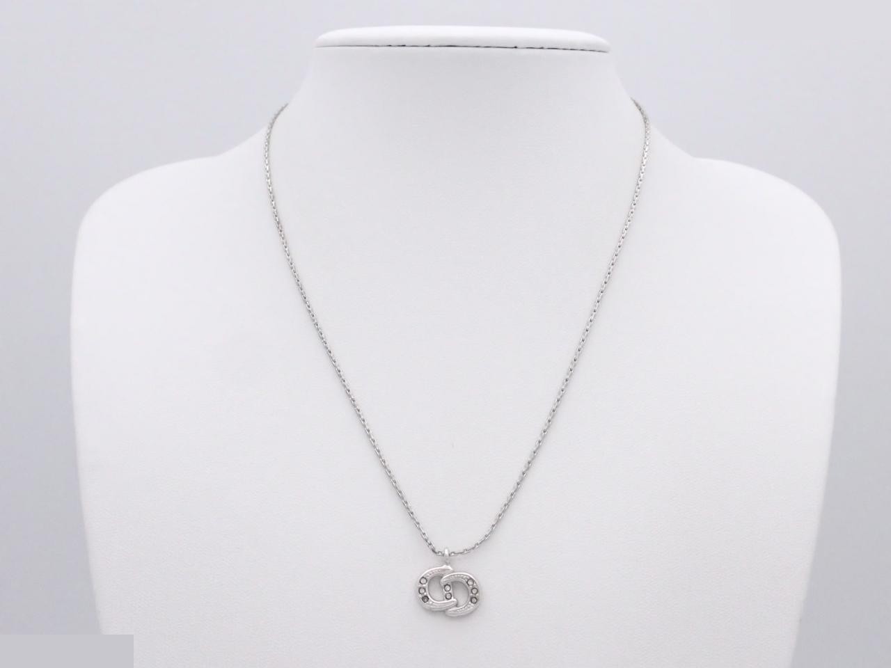 Rhinestone Logo Necklace, Silver Color — view 3