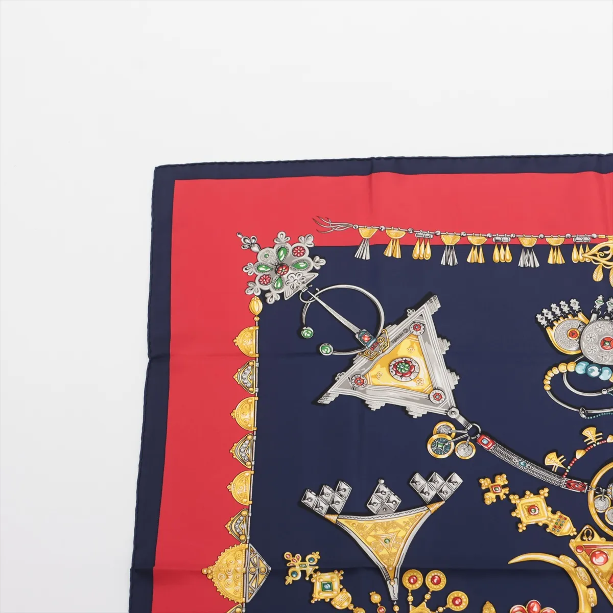 Carre 90 Parures des Sables (Desert Accessories) Scarf, Silk, Navy. Shows signs of wear, — view 2
