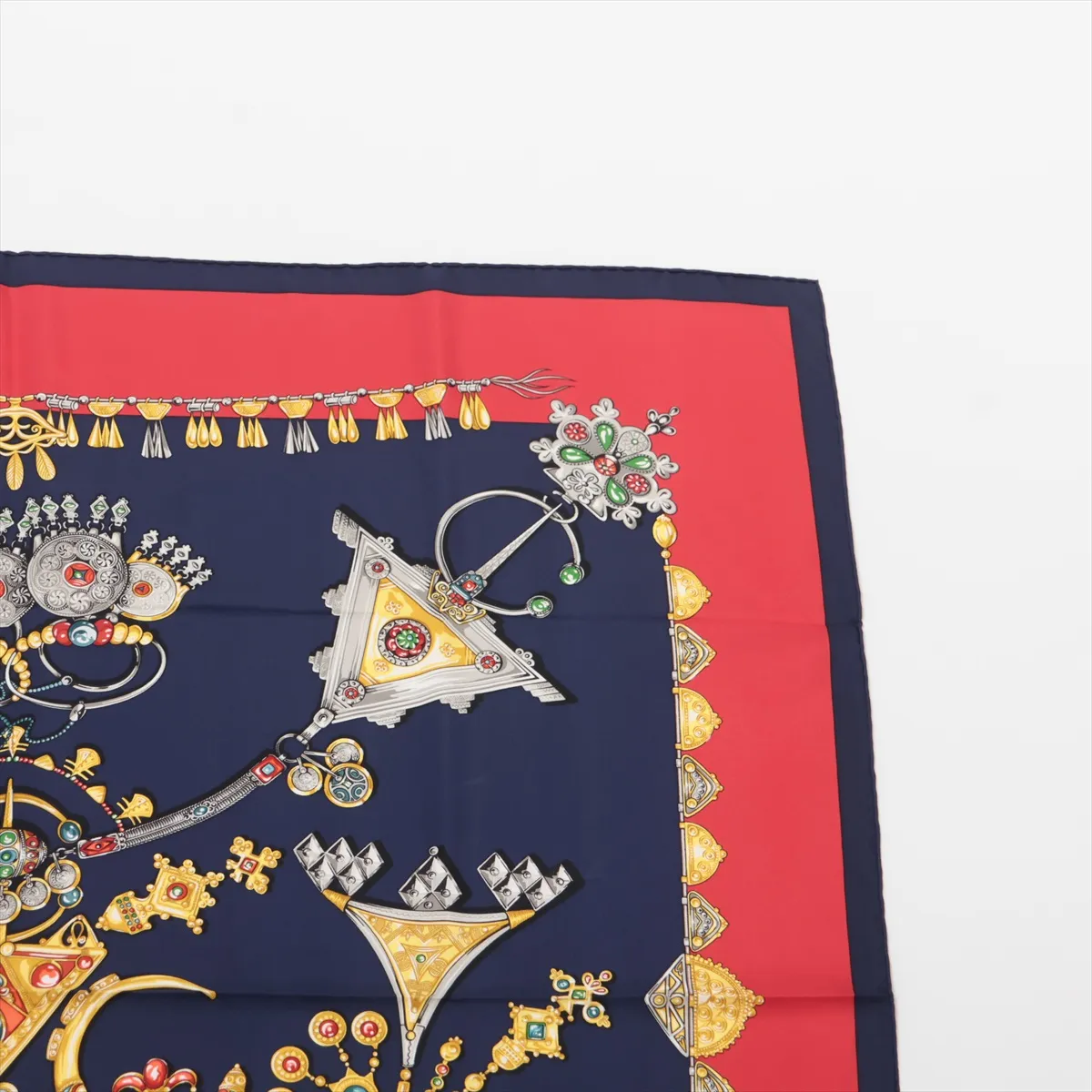 Carre 90 Parures des Sables (Desert Accessories) Scarf, Silk, Navy. Shows signs of wear, — view 3