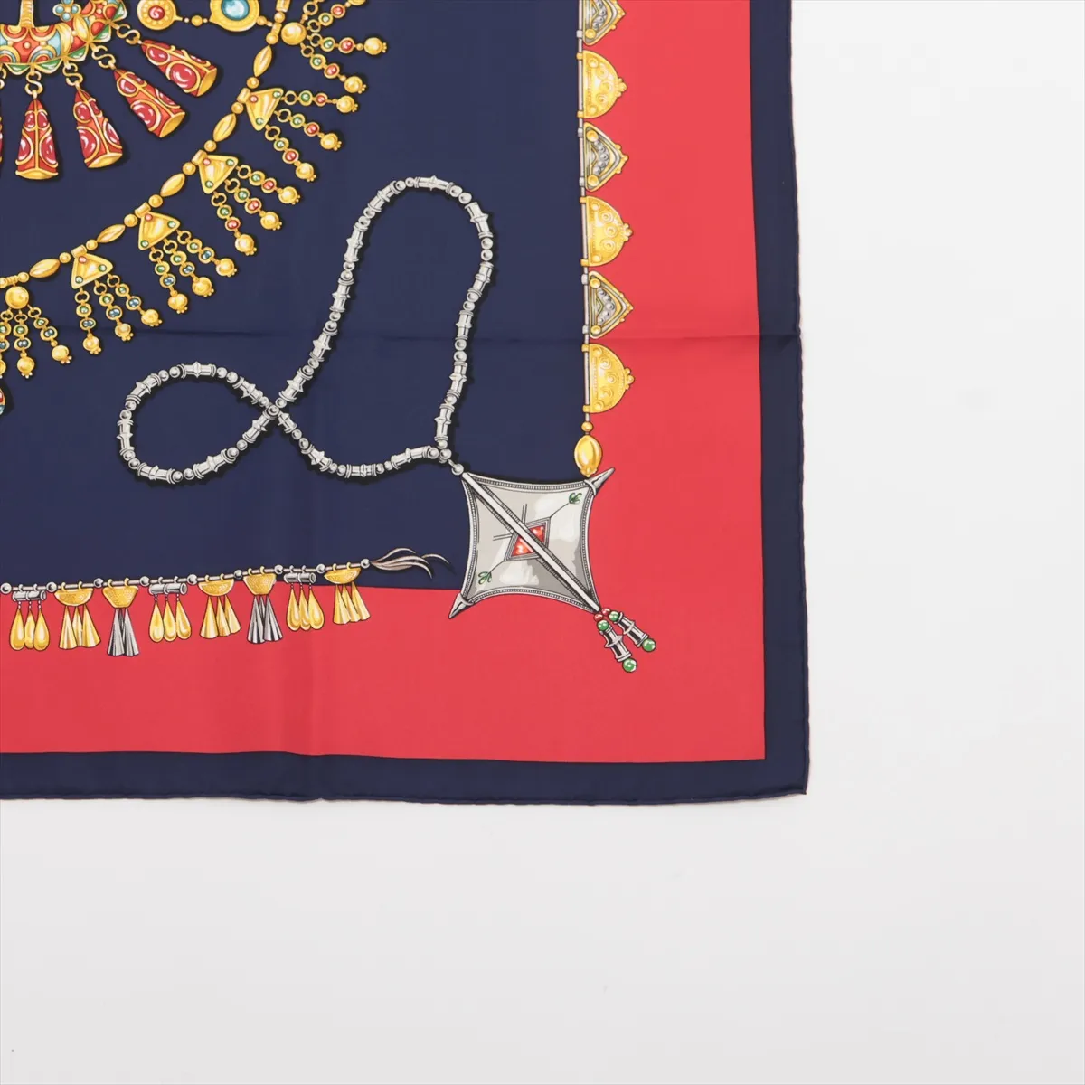 Carre 90 Parures des Sables (Desert Accessories) Scarf, Silk, Navy. Shows signs of wear, — view 4