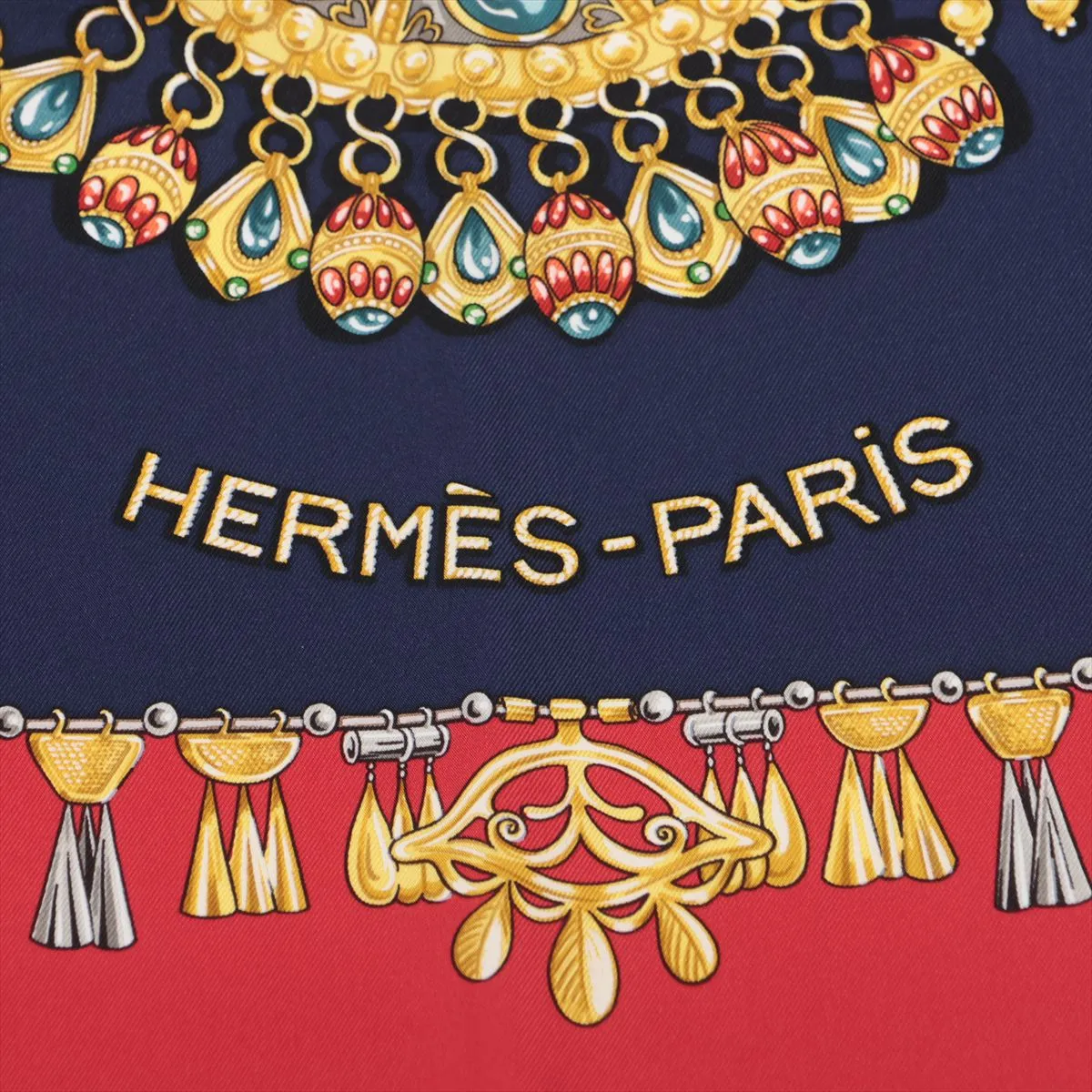 Carre 90 Parures des Sables (Desert Accessories) Scarf, Silk, Navy. Shows signs of wear, — view 6