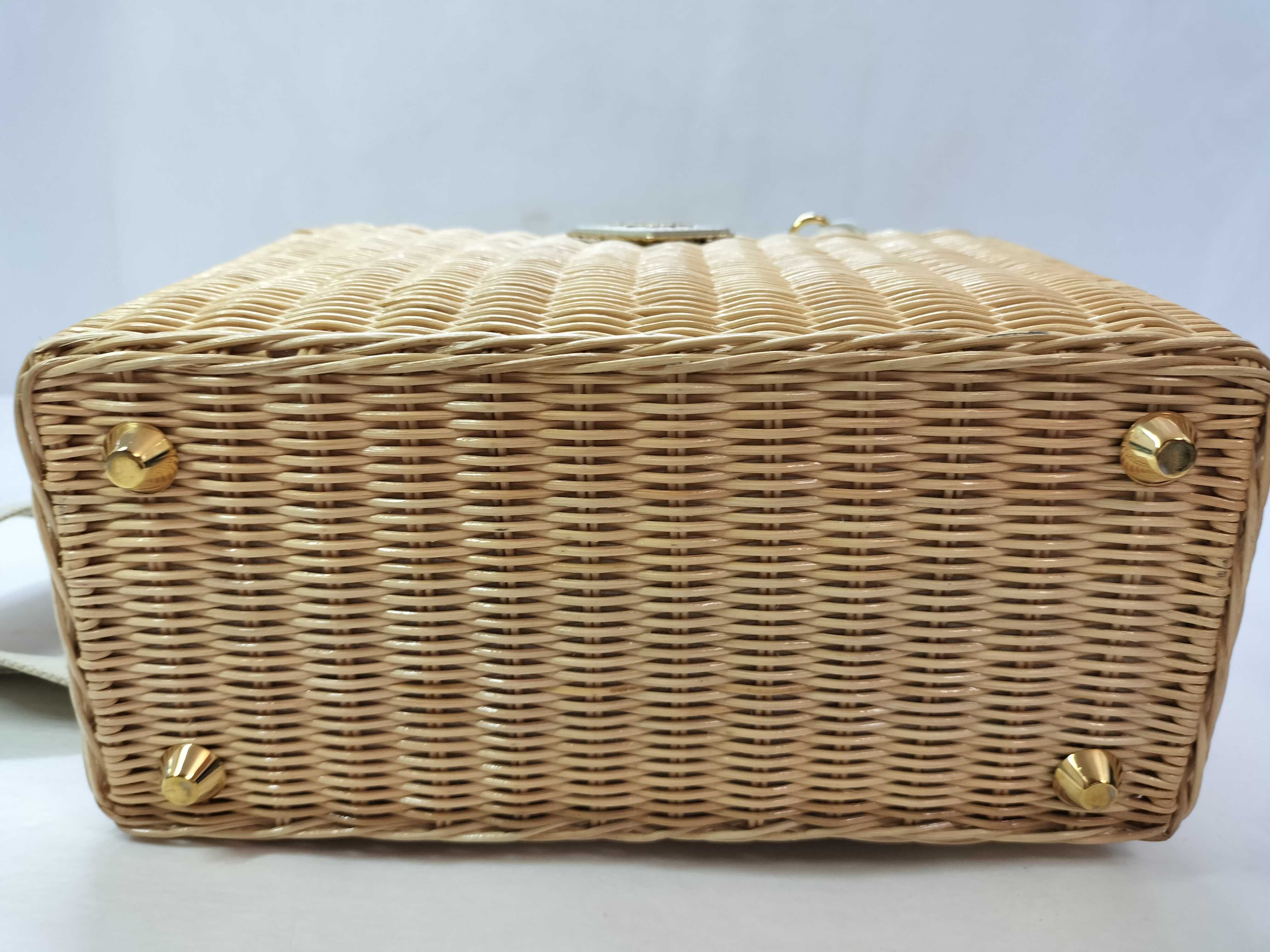 Canapa Wicker Rattan x Canvas 2-Way Handbag Beige x White 1BG835 Handbag — view 15