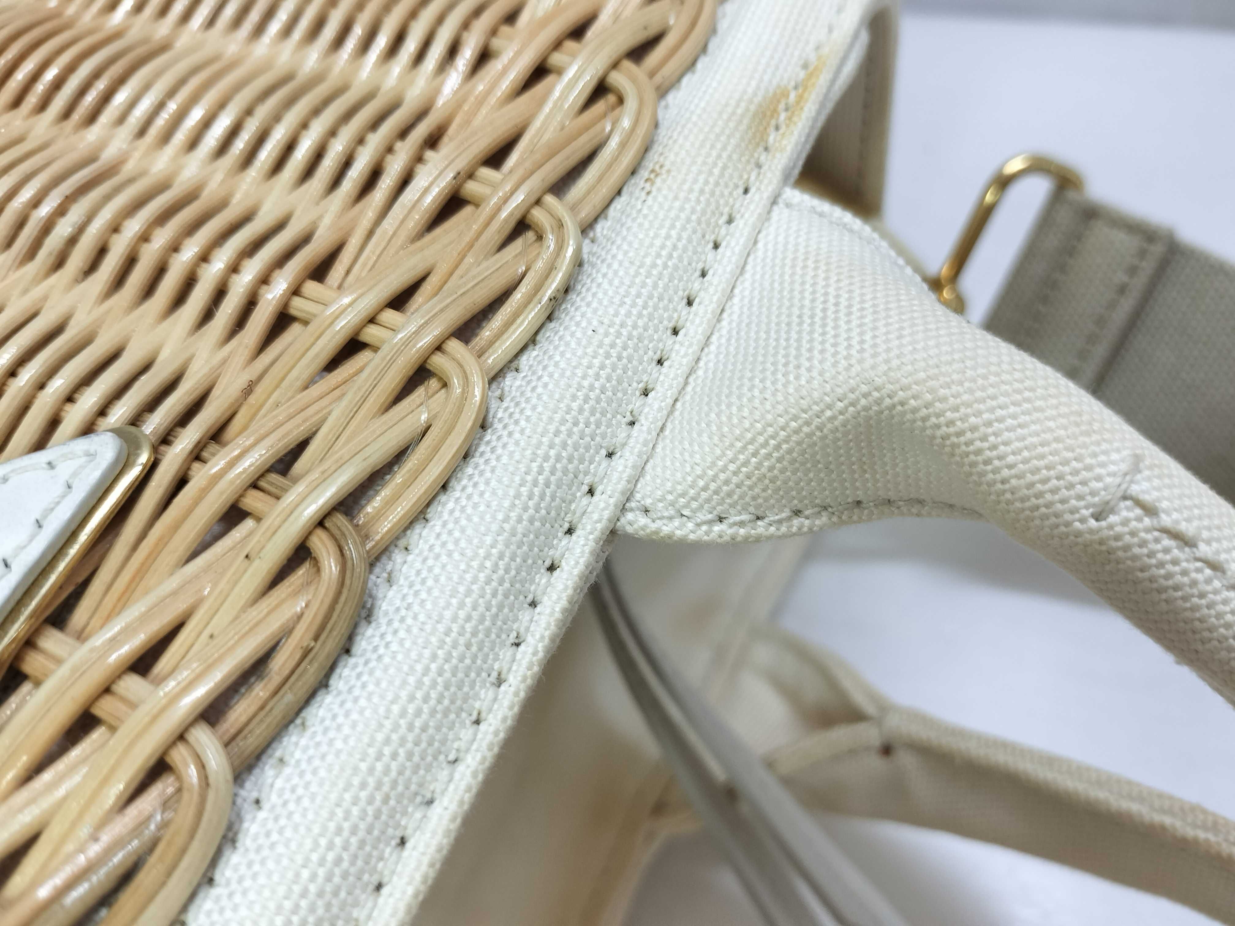 Canapa Wicker Rattan x Canvas 2-Way Handbag Beige x White 1BG835 Handbag — view 5