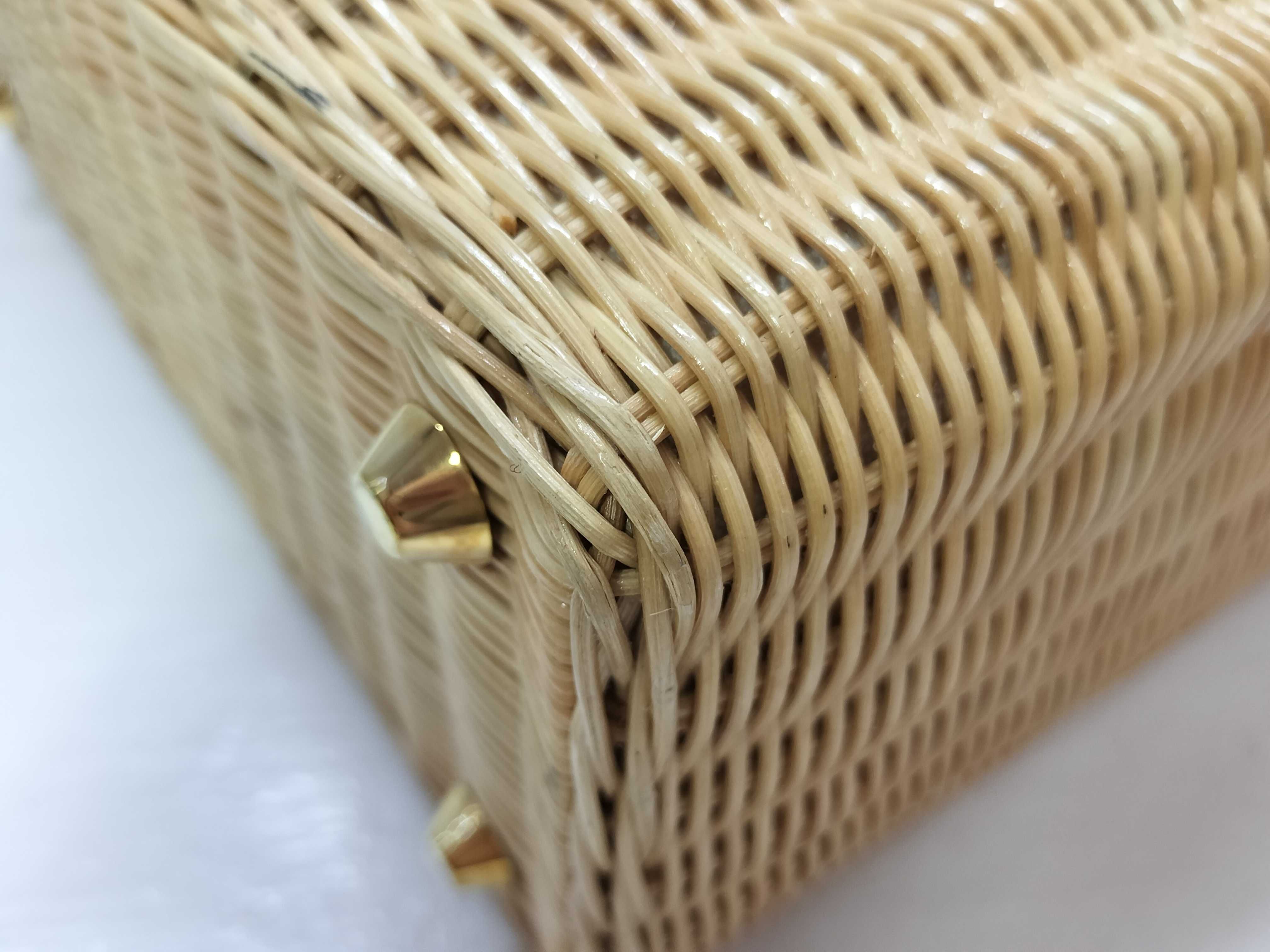 Canapa Wicker Rattan x Canvas 2-Way Handbag Beige x White 1BG835 Handbag — view 7