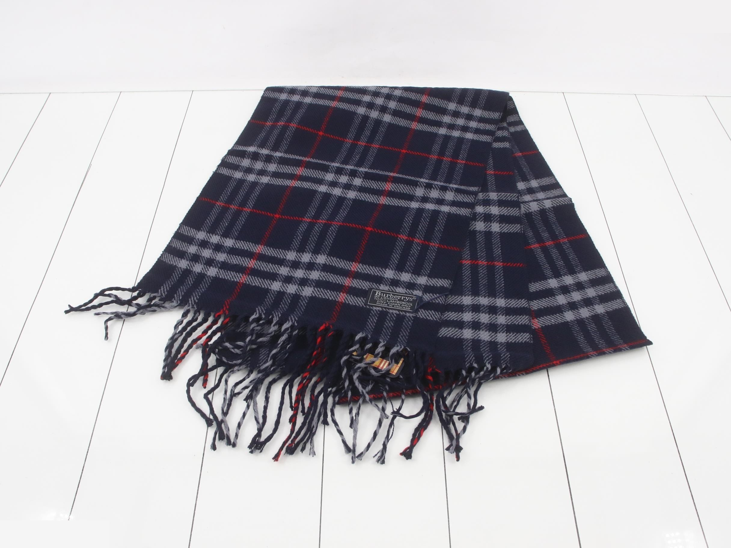 New with tags, Burberry Nova Check scarf, navy. — view 2
