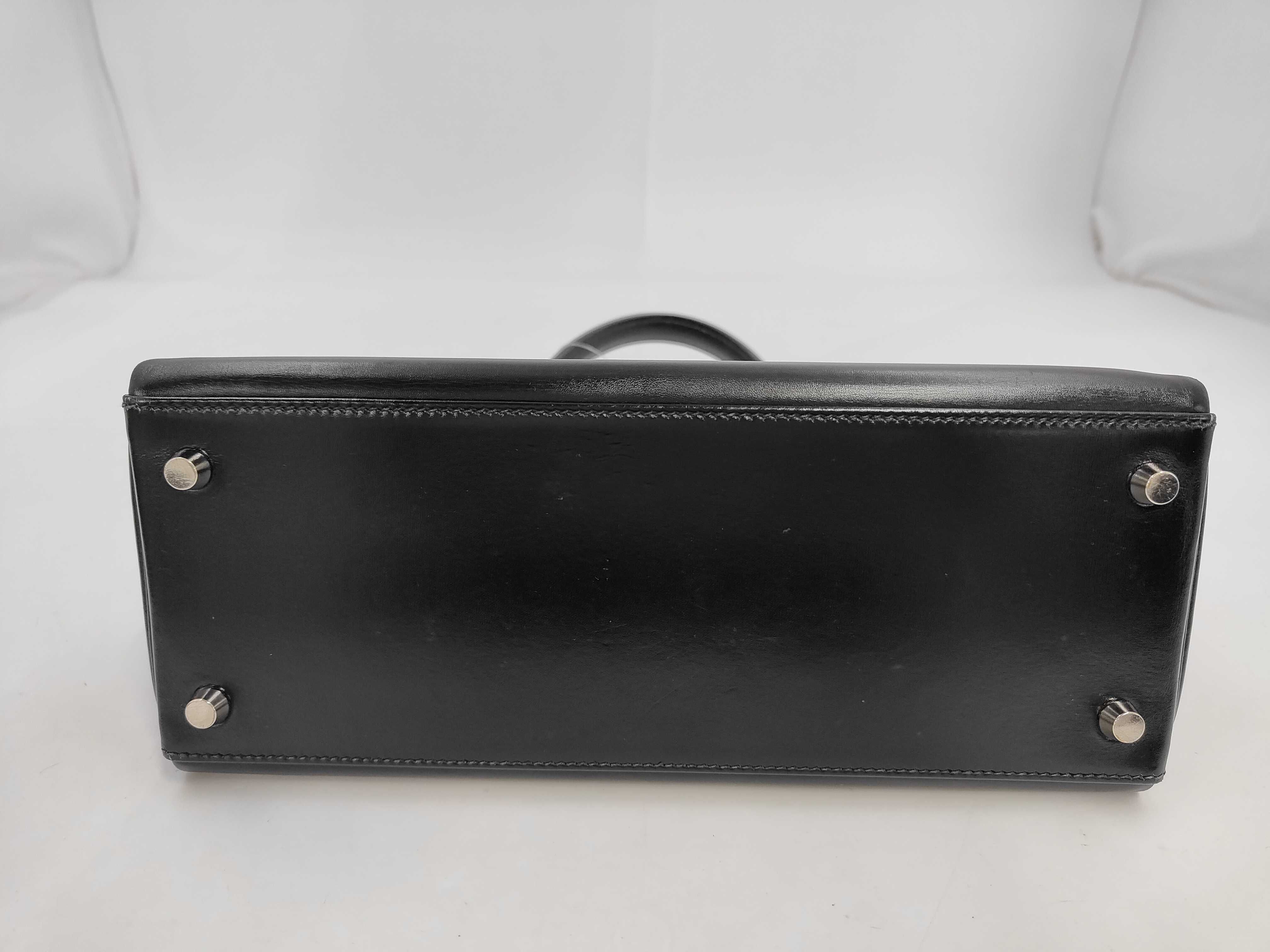 Kelly 28 Box Calf Leather, Black, Silver Hardware, D Stamp, Handbag — view 6