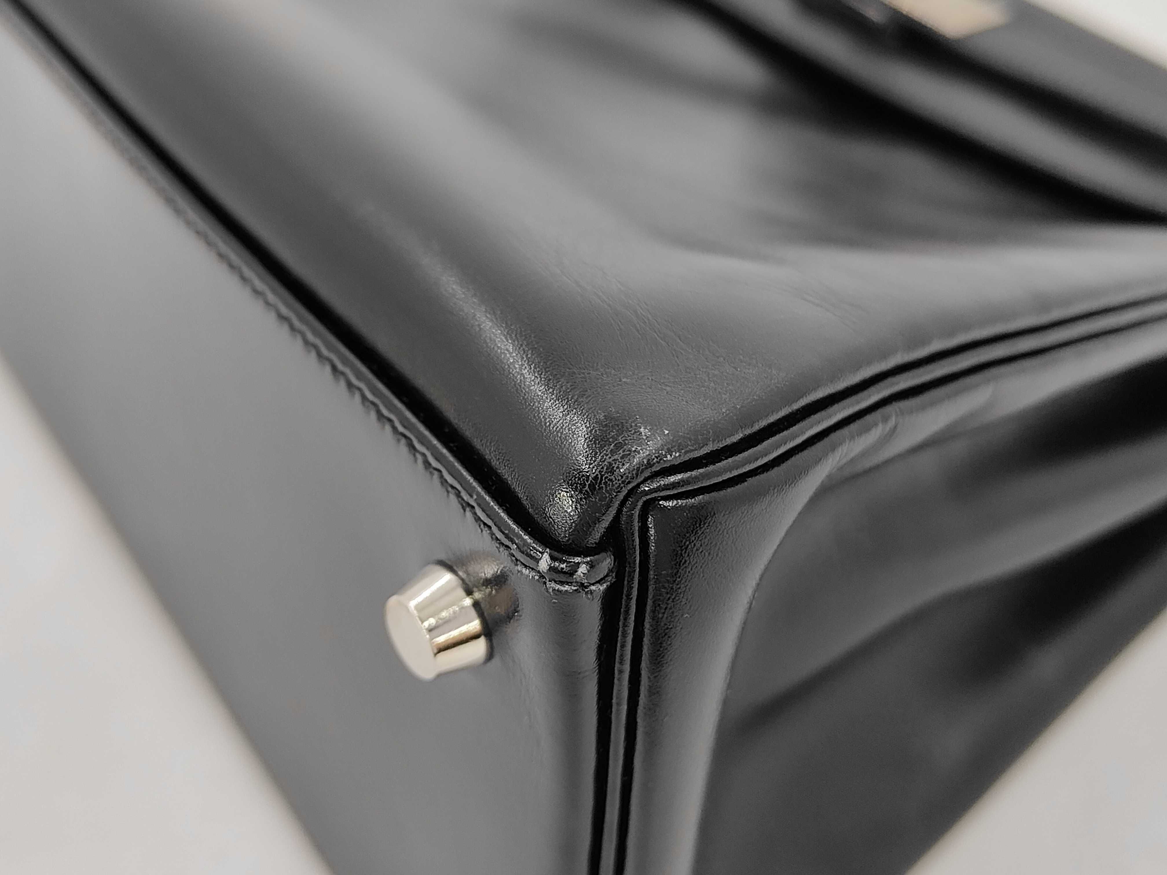 Kelly 28 Box Calf Leather, Black, Silver Hardware, D Stamp, Handbag — view 7