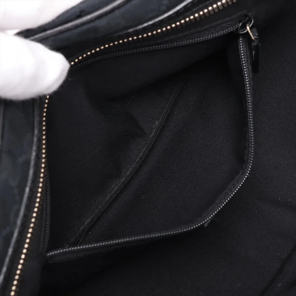 GG Canvas x Leather Shoulder Bag Black 161720 — view 8
