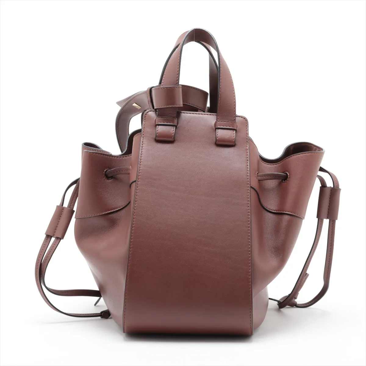 Hammock Drawstring Medium Leather Shoulder Bag, Brown — view 2