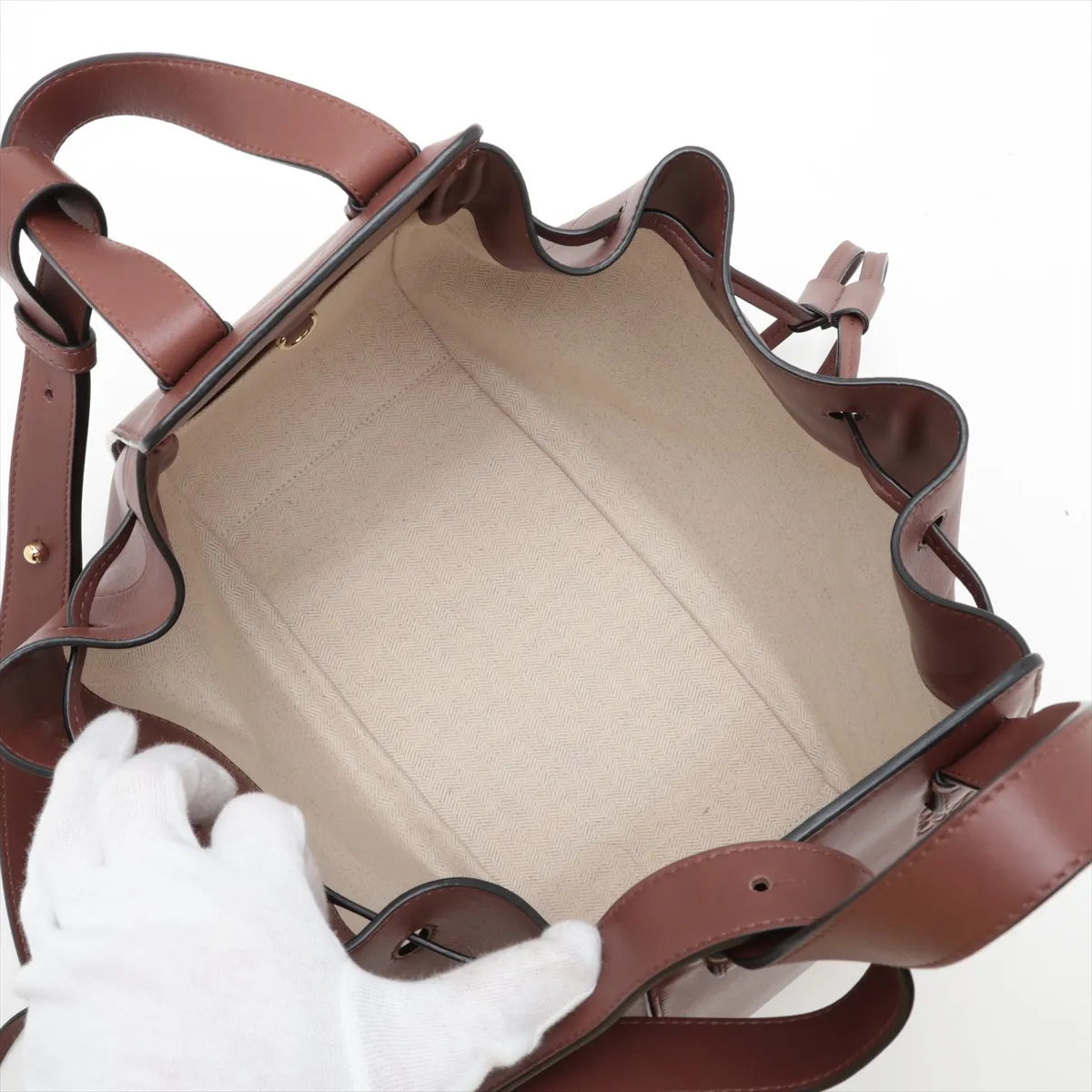 Hammock Drawstring Medium Leather Shoulder Bag, Brown — view 8