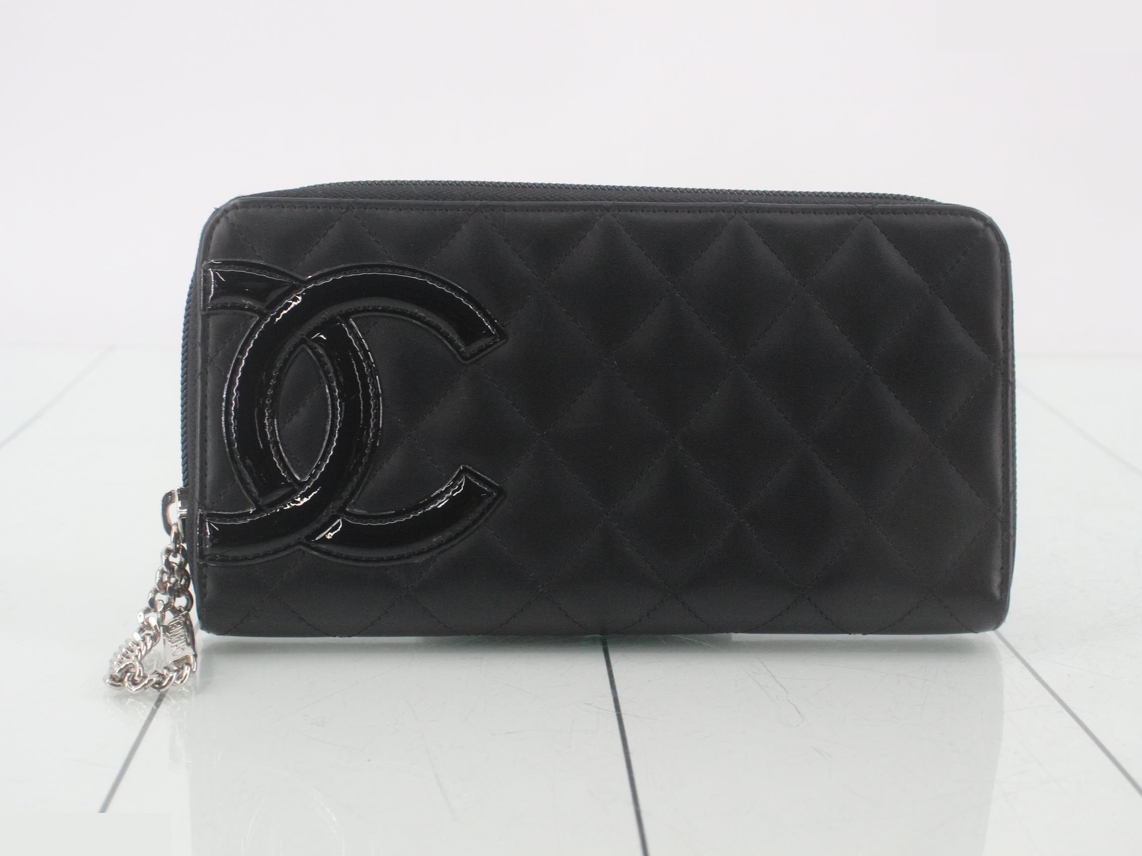 Cambon Line Zippy Wallet, Lambskin/Enamel, Black, Silver Hardware, Serial Number 19