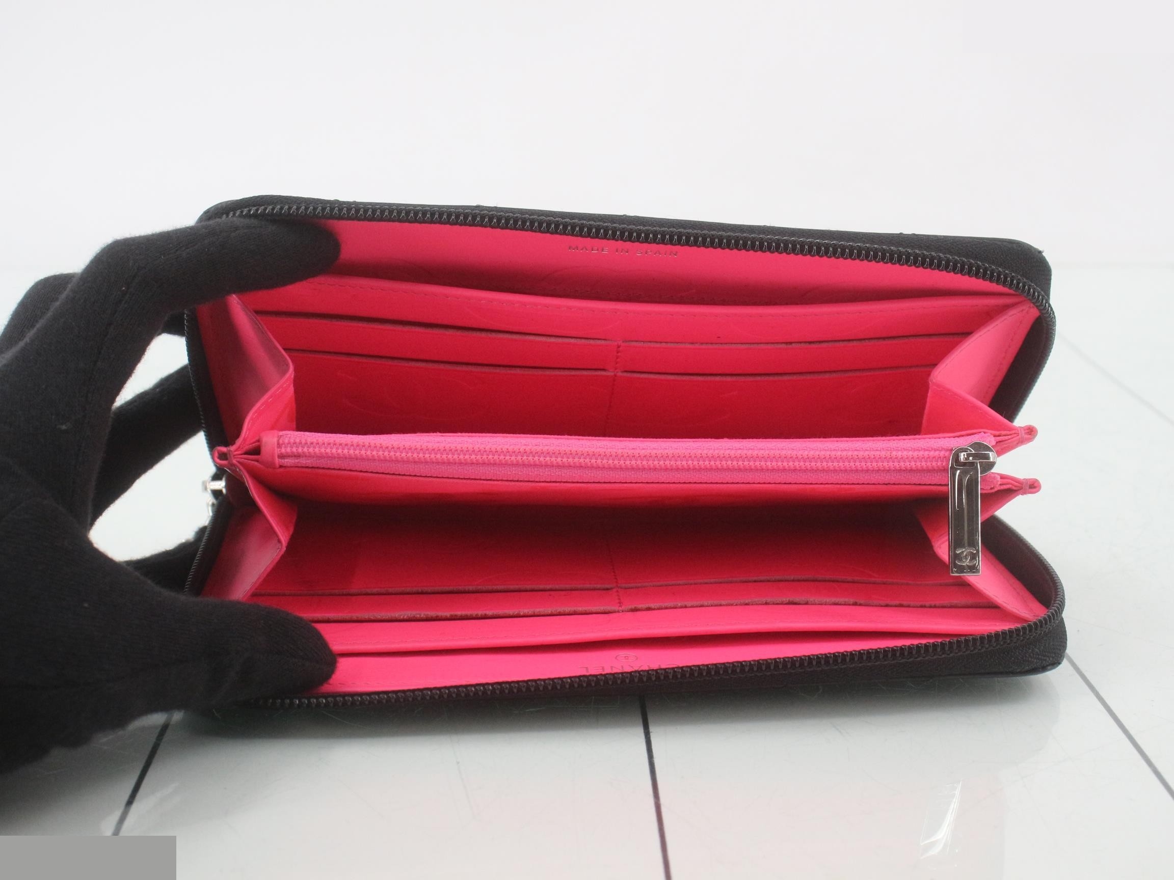 Cambon Line Zippy Wallet, Lambskin/Enamel, Black, Silver Hardware, Serial Number 19 — view 4