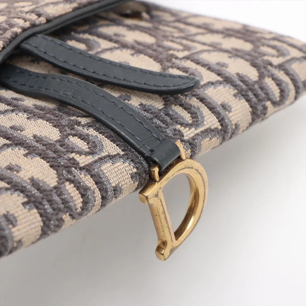Oblique Canvas x Leather Chain Wallet Navy — view 12