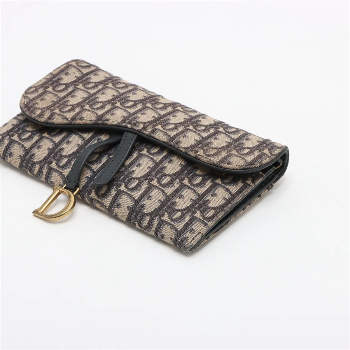 Oblique Canvas x Leather Chain Wallet Navy — view 3