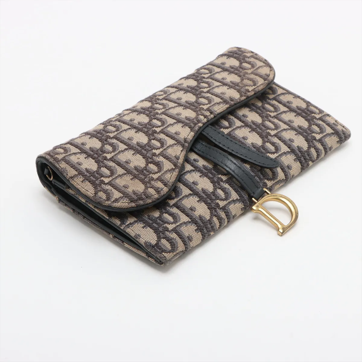 Oblique Canvas x Leather Chain Wallet Navy — view 4